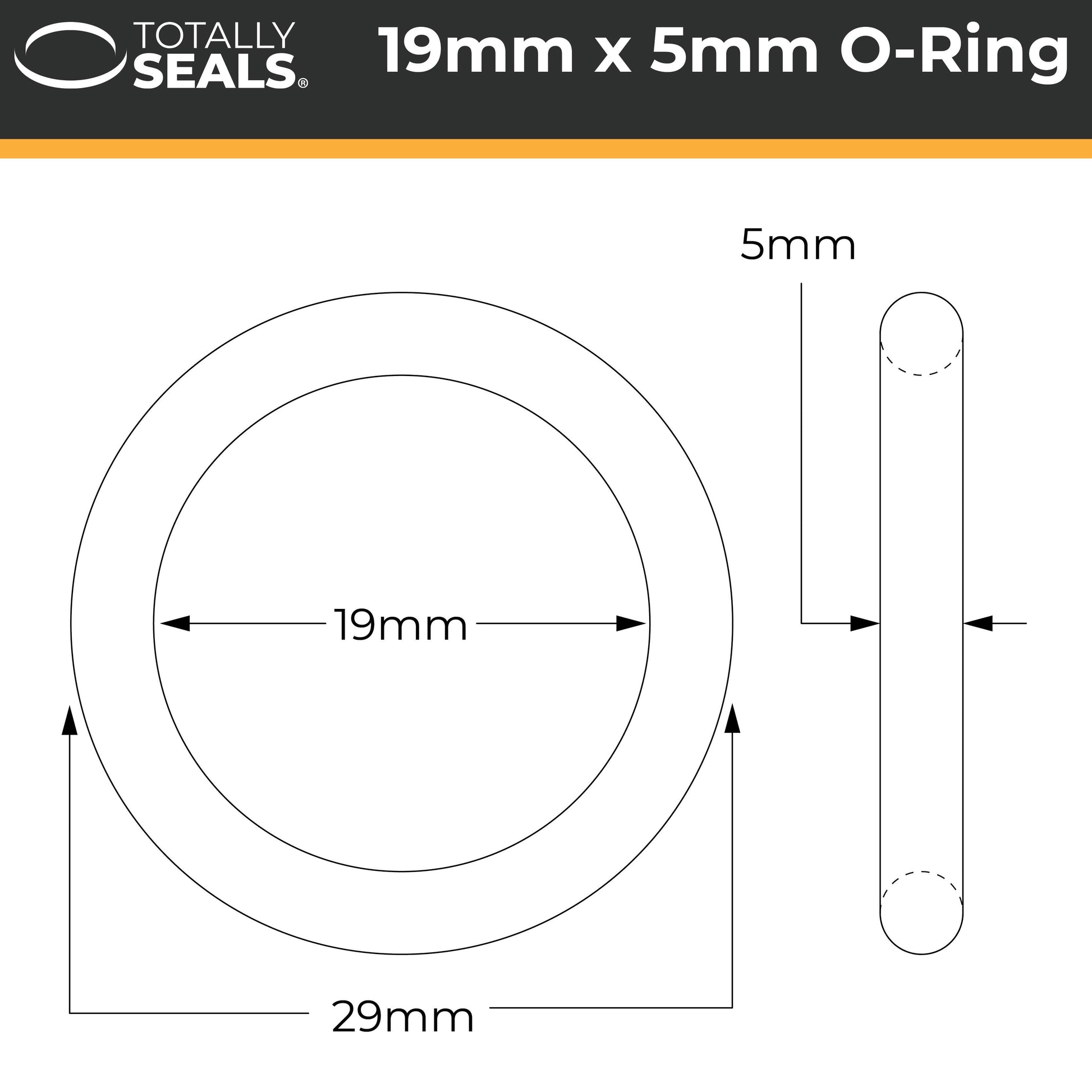 19mm x 5mm (29mm OD) Nitrile O-Rings - Totally Seals®