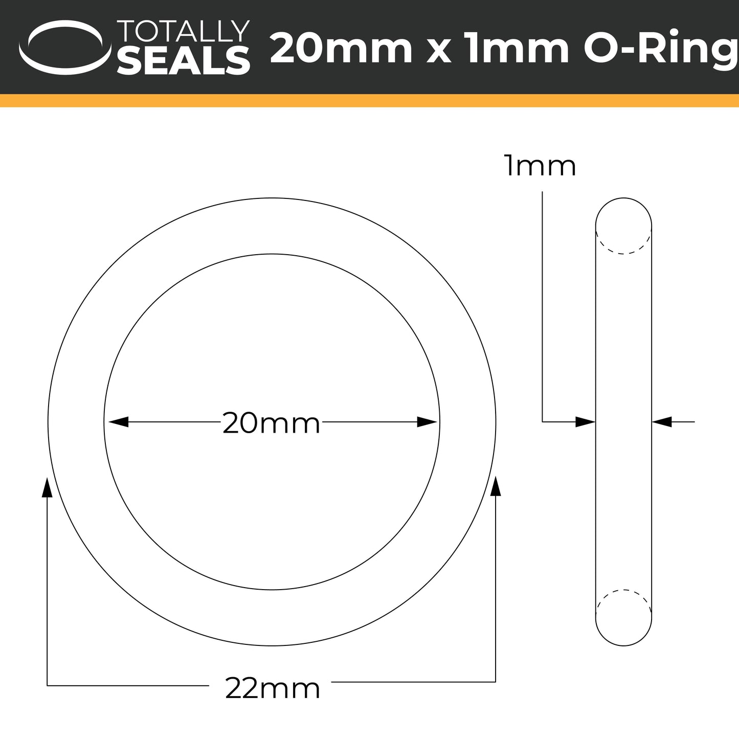 20mm x 1mm (22mm OD) Nitrile O-Rings - Totally Seals®
