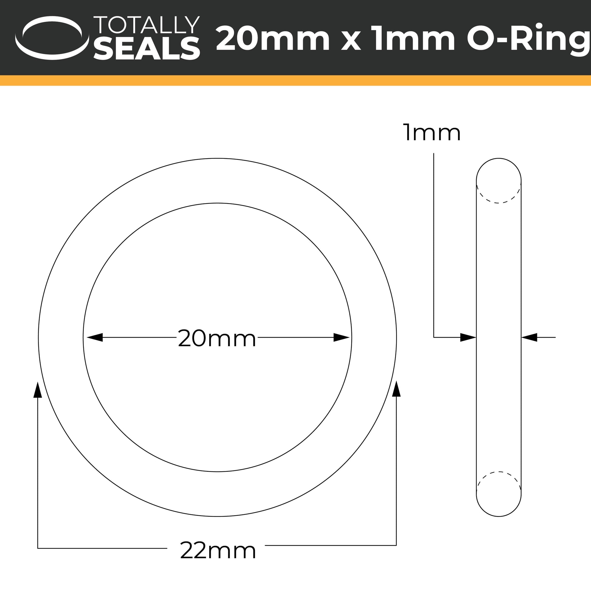 20mm x 1mm (22mm OD) Nitrile O-Rings - Totally Seals®