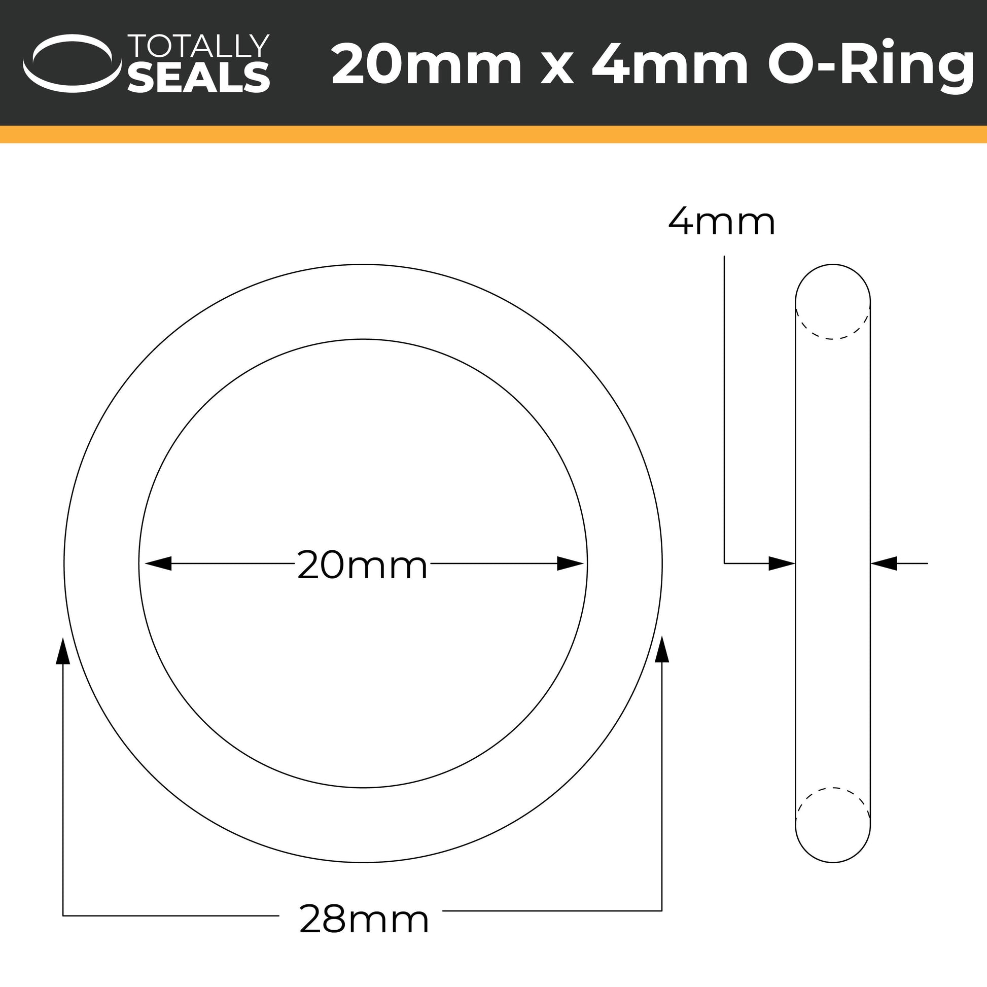 20mm x 4mm (28mm OD) Nitrile O-Rings - Totally Seals®