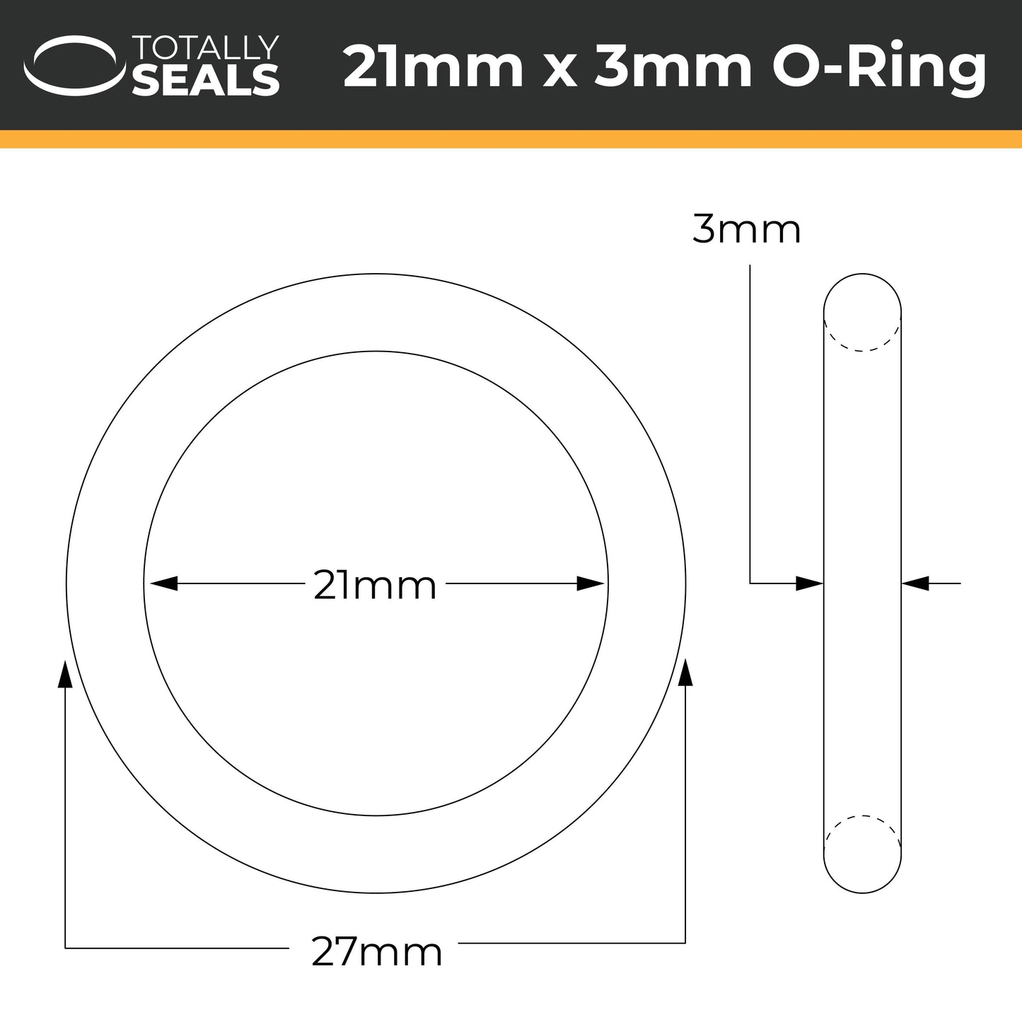 21mm x 3mm (27mm OD) Nitrile O-Rings - Totally Seals®