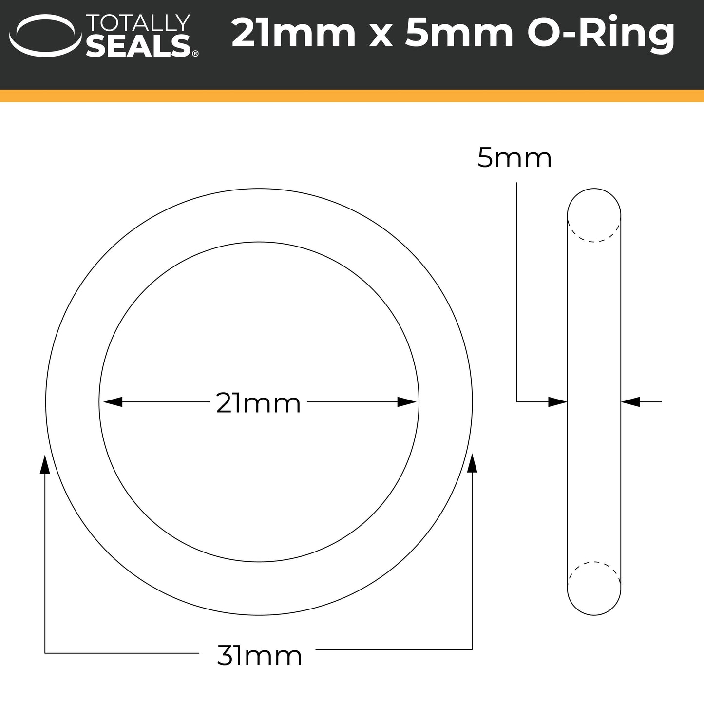 21mm x 5mm (31mm OD) Nitrile O-Rings - Totally Seals®
