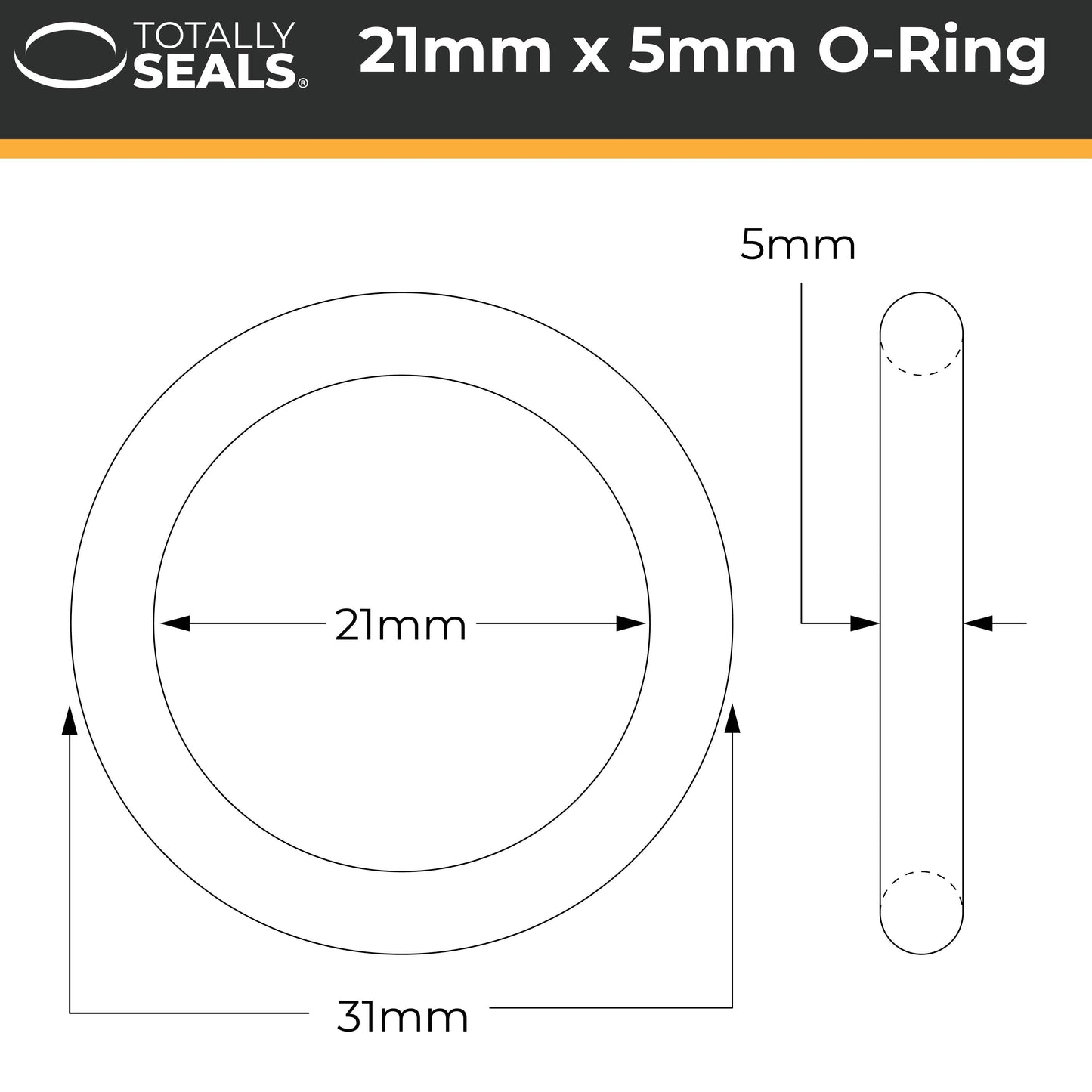 21mm x 5mm (31mm OD) Nitrile O-Rings - Totally Seals®