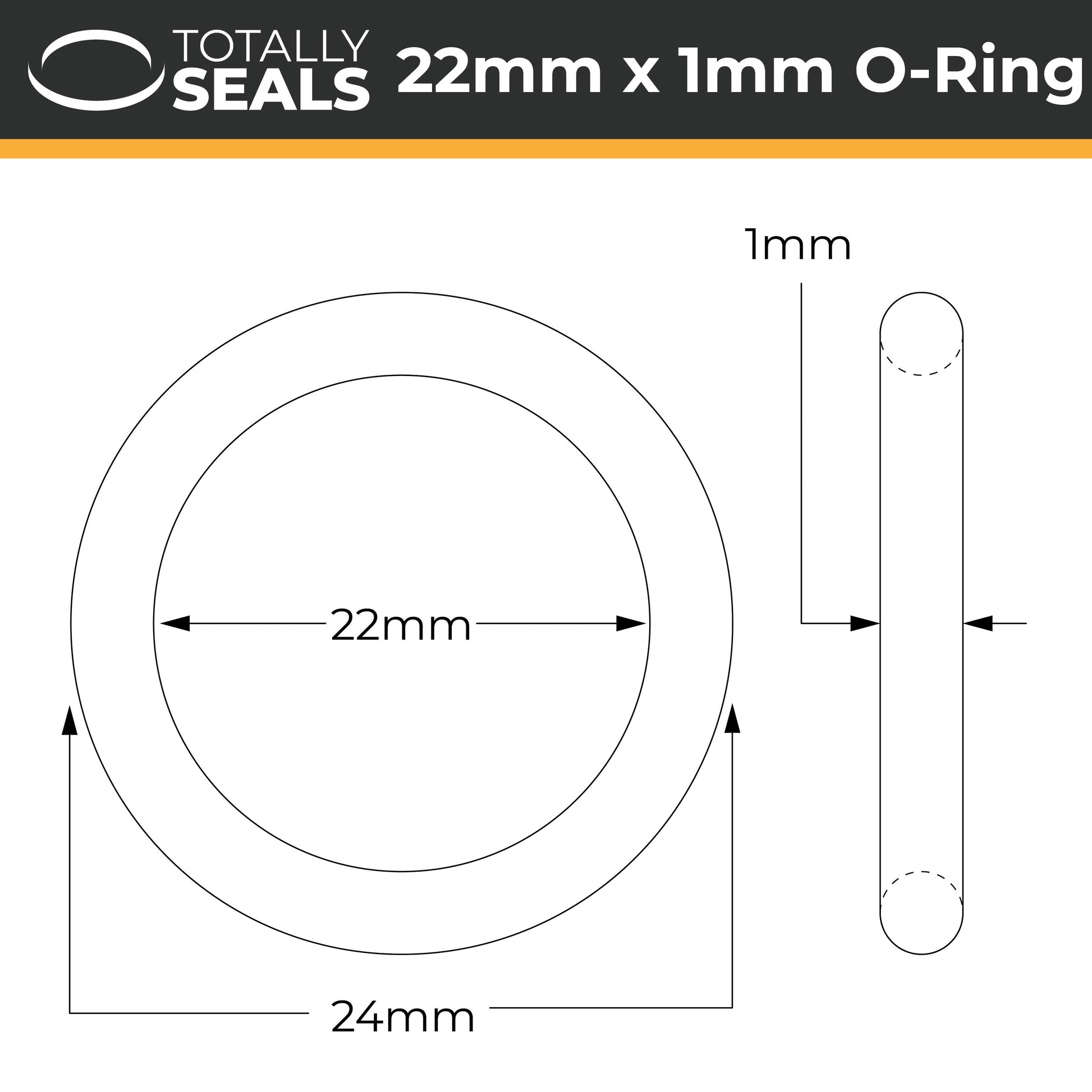 22mm x 1mm (24mm OD) Nitrile O-Rings - Totally Seals®