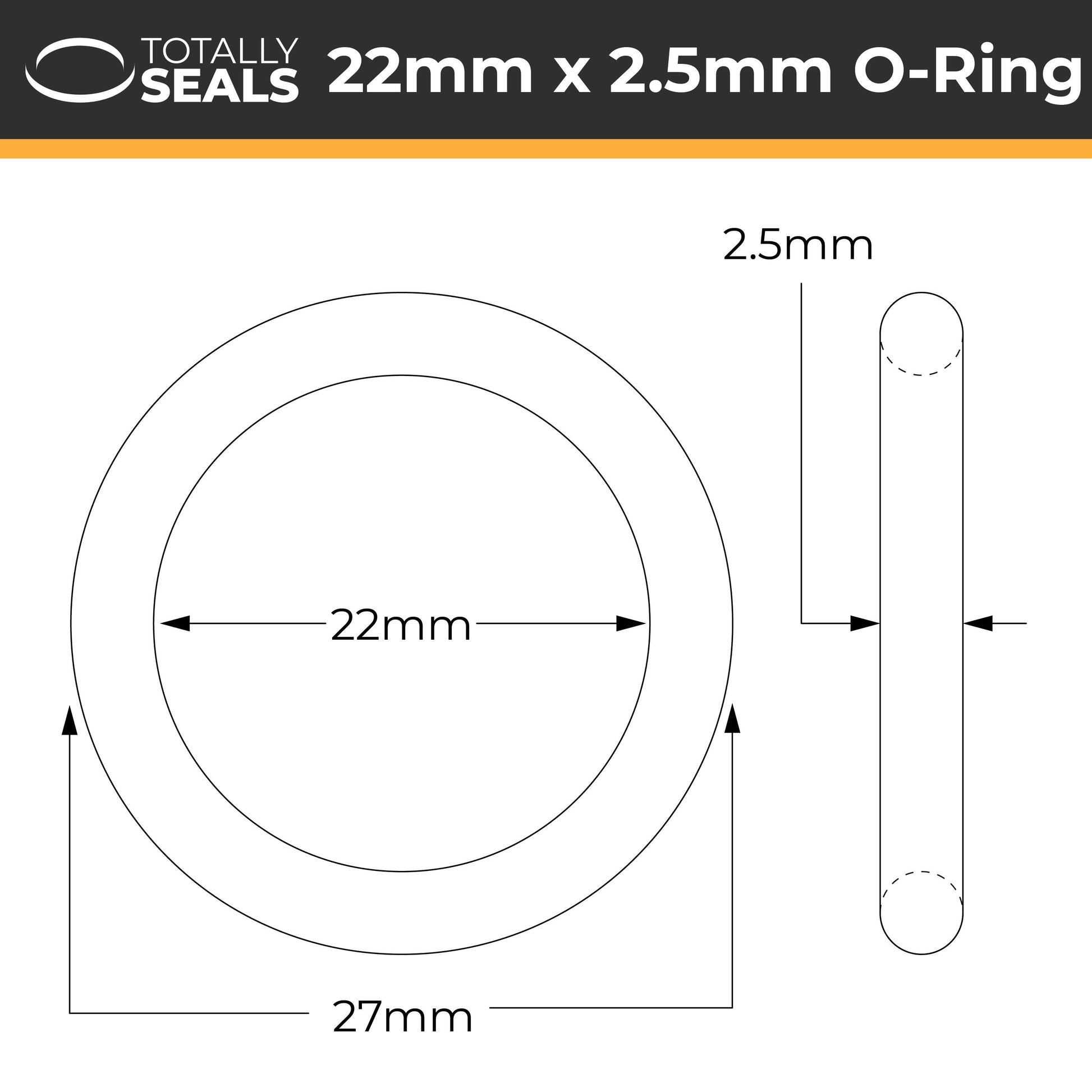 22mm x 2.5mm (27mm OD) Nitrile O-Rings - Totally Seals®