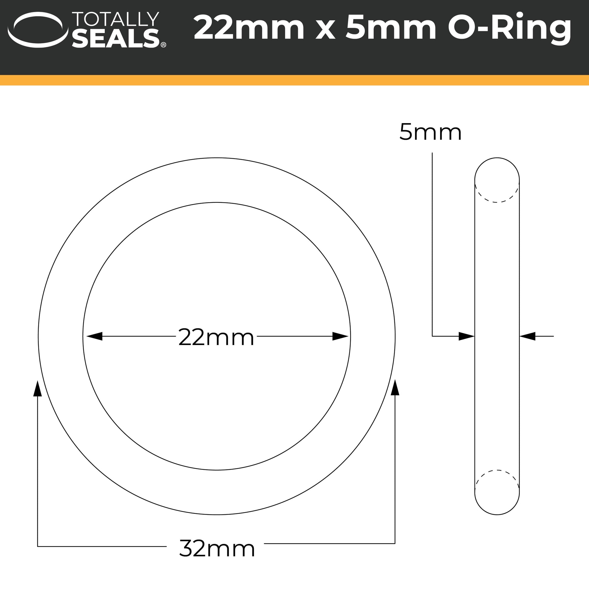 22mm x 5mm (32mm OD) Nitrile O-Rings - Totally Seals®