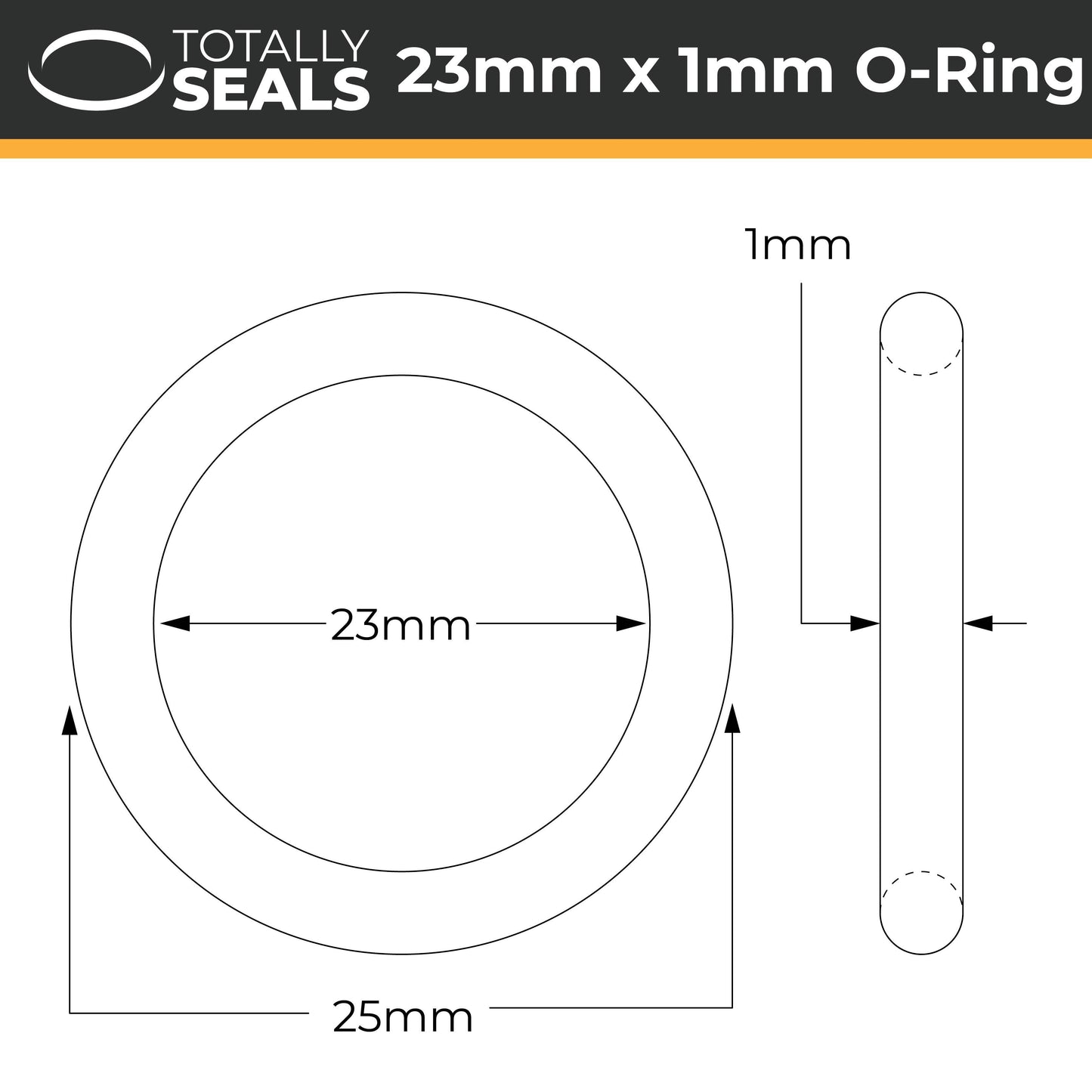 23mm x 1mm (25mm OD) Nitrile O-Rings - Totally Seals®