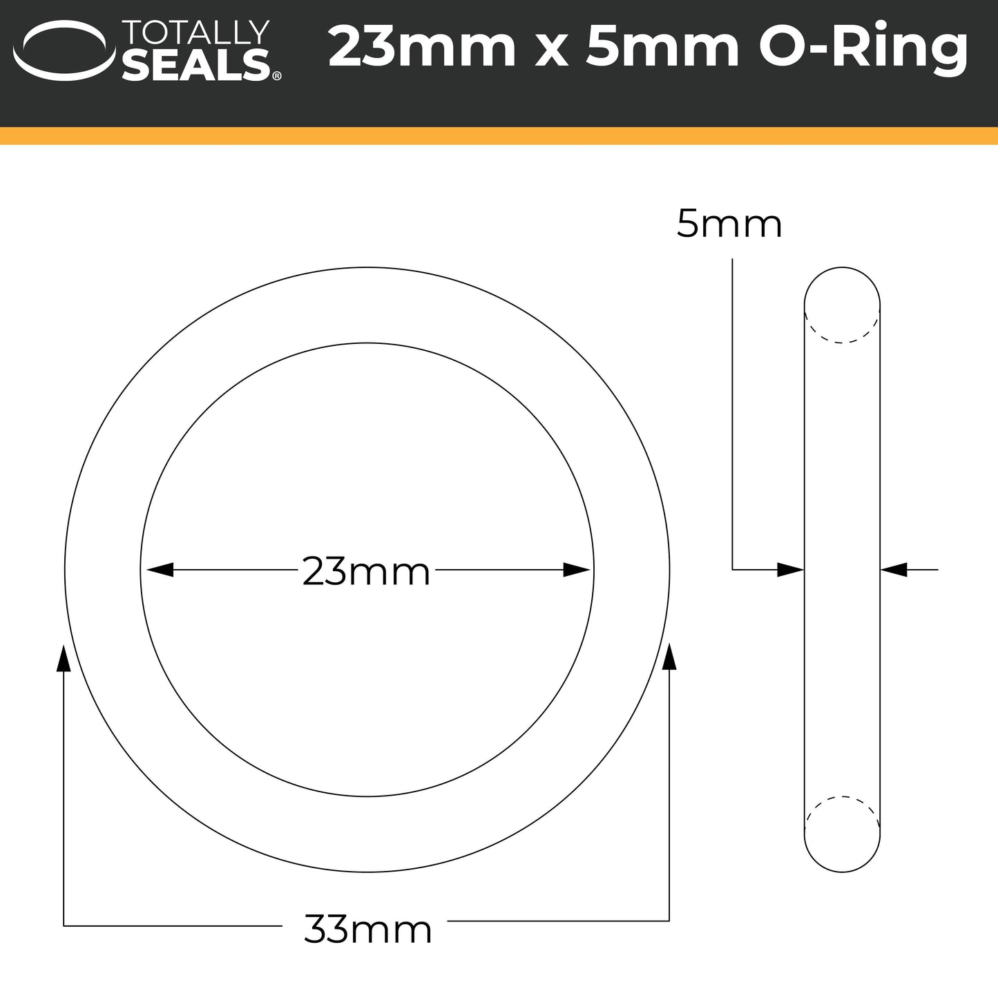 23mm x 5mm (33mm OD) Nitrile O-Rings - Totally Seals®