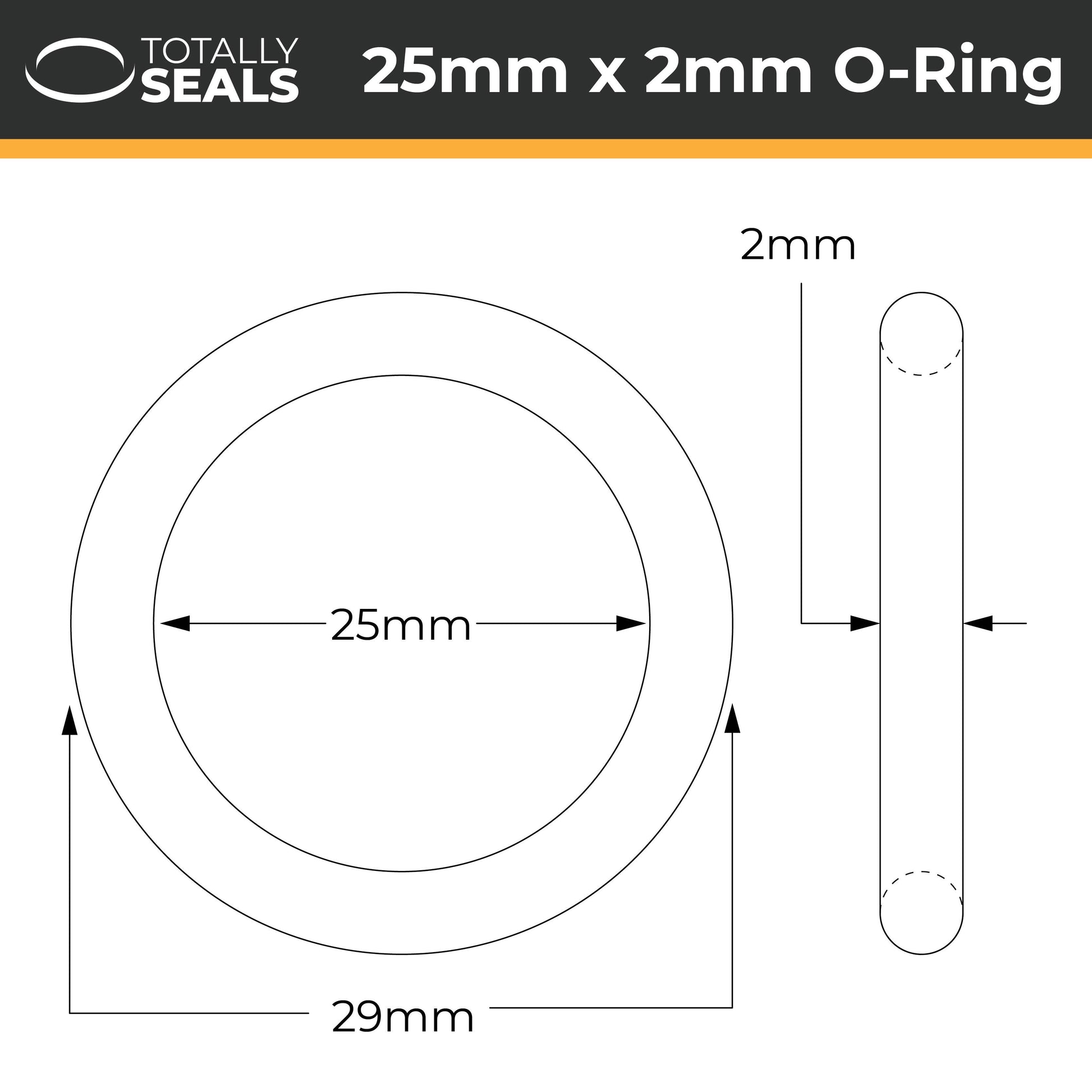 25mm x 2mm (29mm OD) Nitrile O-Rings - Totally Seals®