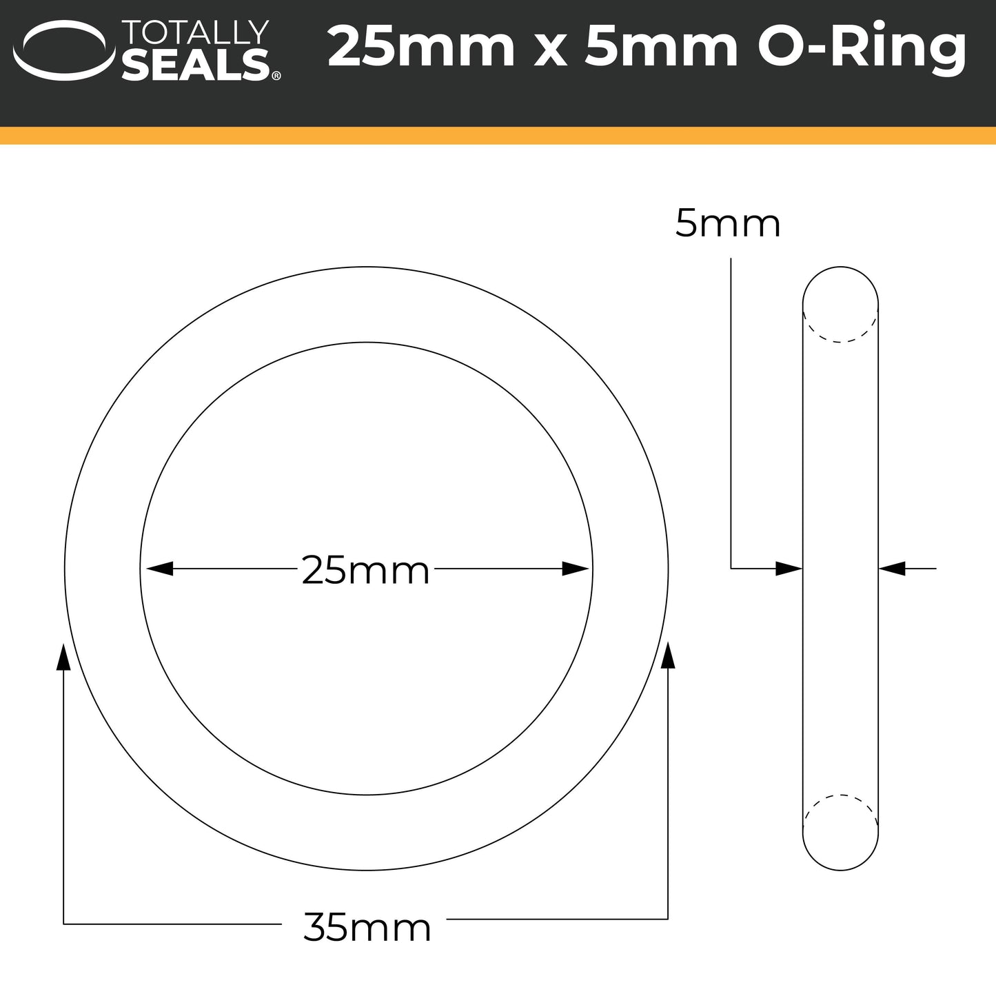 25mm x 5mm (35mm OD) Nitrile O-Rings - Totally Seals®