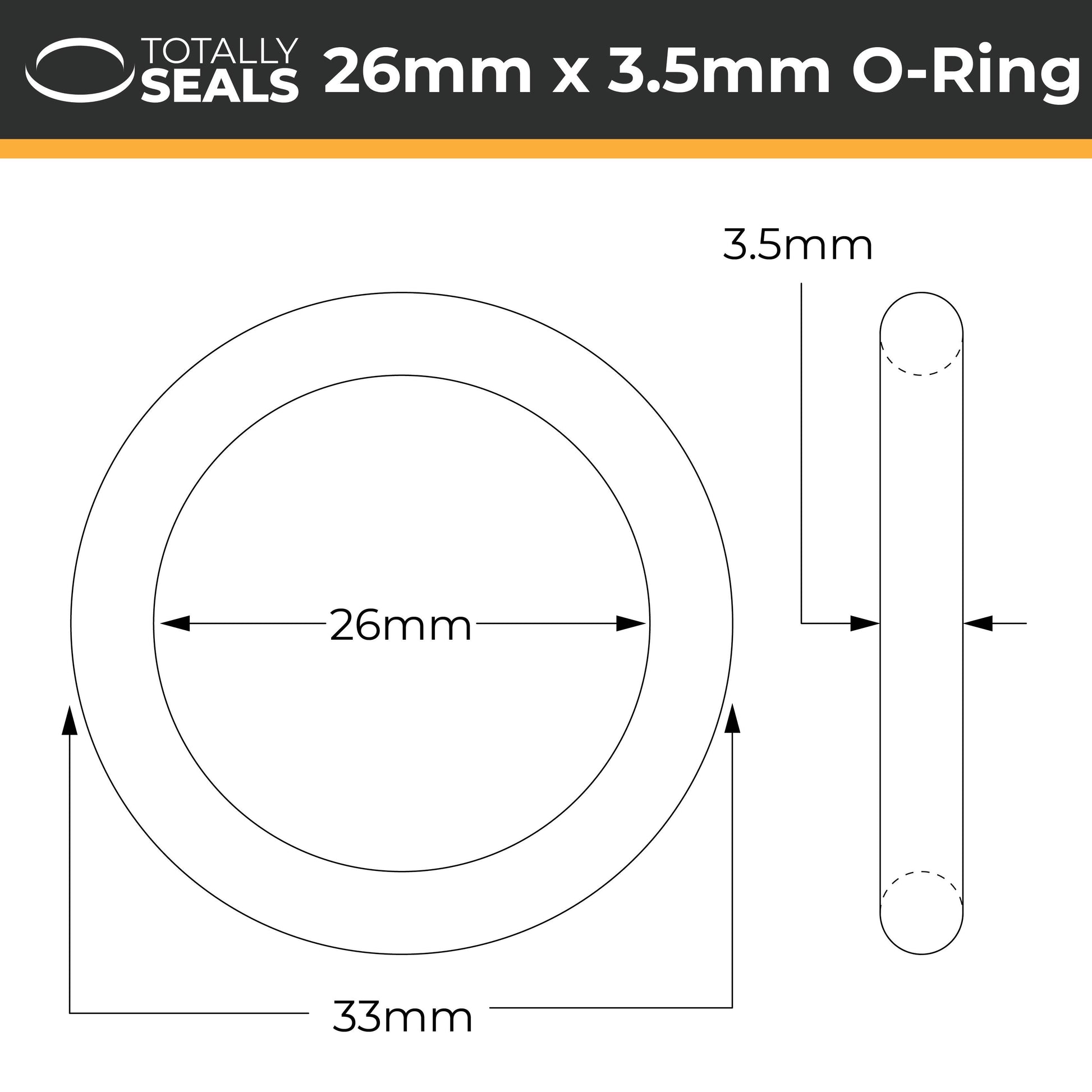 26mm x 3.5mm (33mm OD) Nitrile O-Rings - Totally Seals®