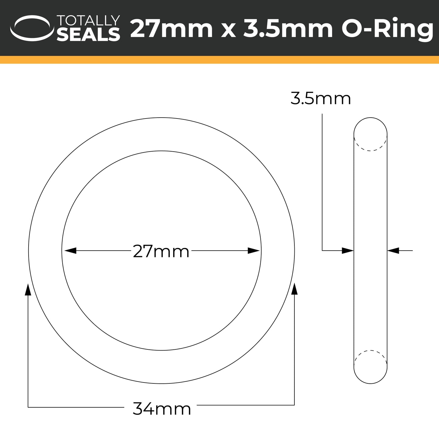 27mm x 3.5mm (34mm OD) Nitrile O-Rings - Totally Seals®