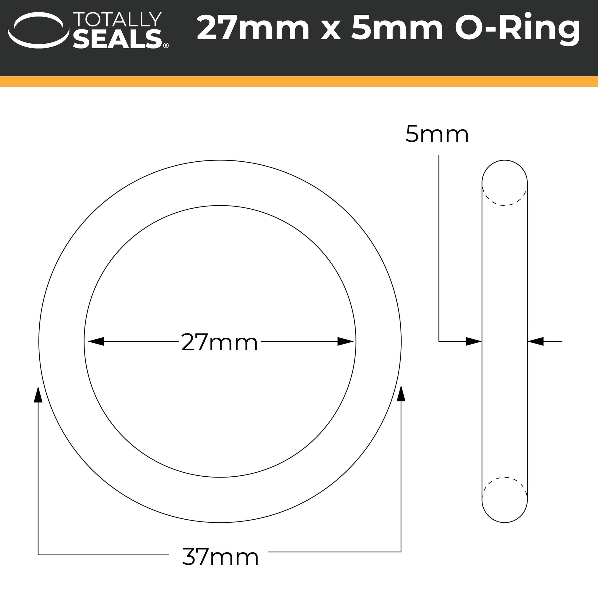 27mm x 5mm (37mm OD) Nitrile O-Rings - Totally Seals®
