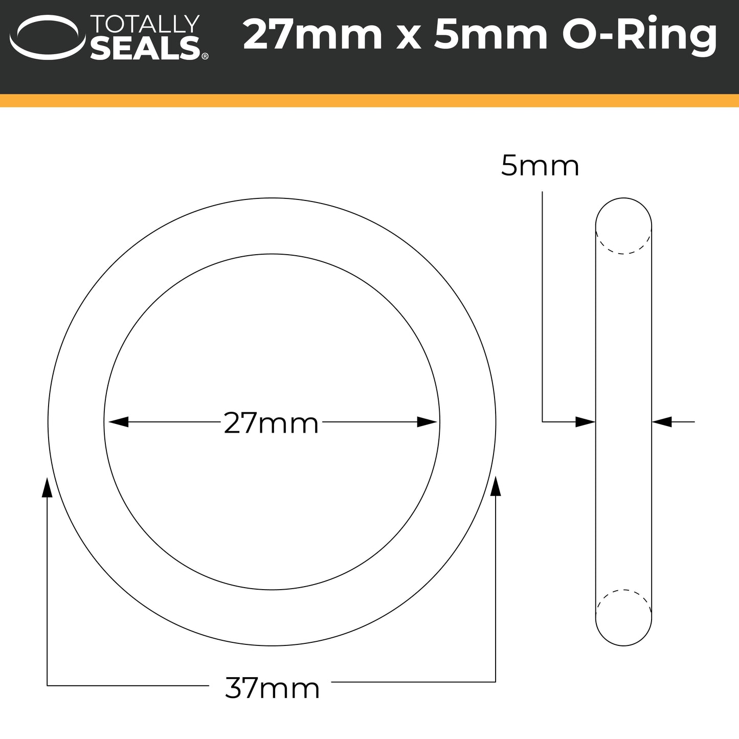 27mm x 5mm (37mm OD) Nitrile O-Rings - Totally Seals®