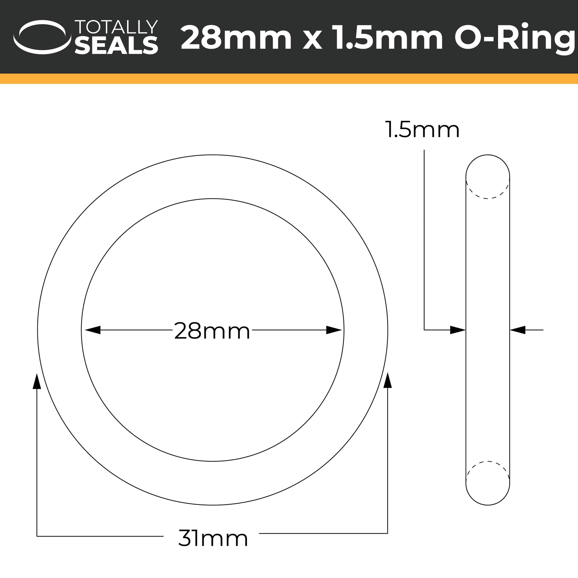 28mm x 1.5mm (31mm OD) Nitrile O-Rings - Totally Seals®
