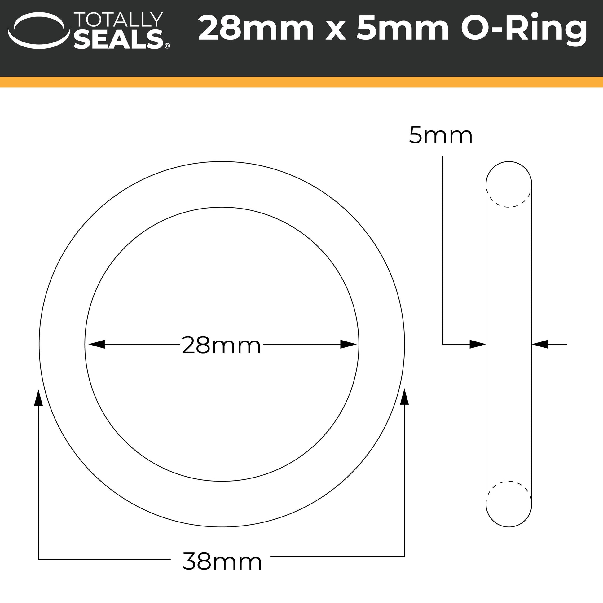 28mm x 5mm (38mm OD) Nitrile O-Rings - Totally Seals®