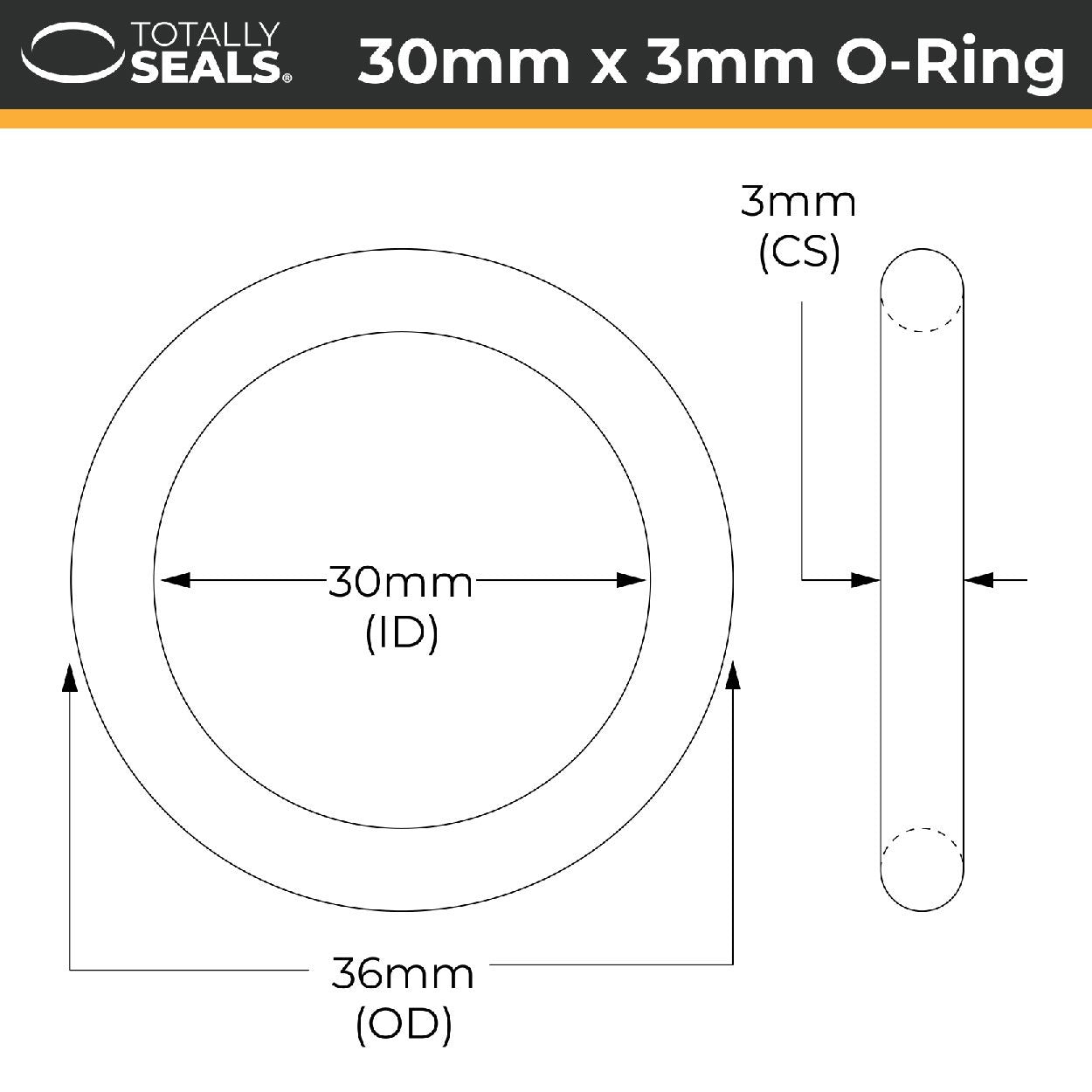 30mm x 3mm (36mm OD) Nitrile O-Rings - Totally Seals®