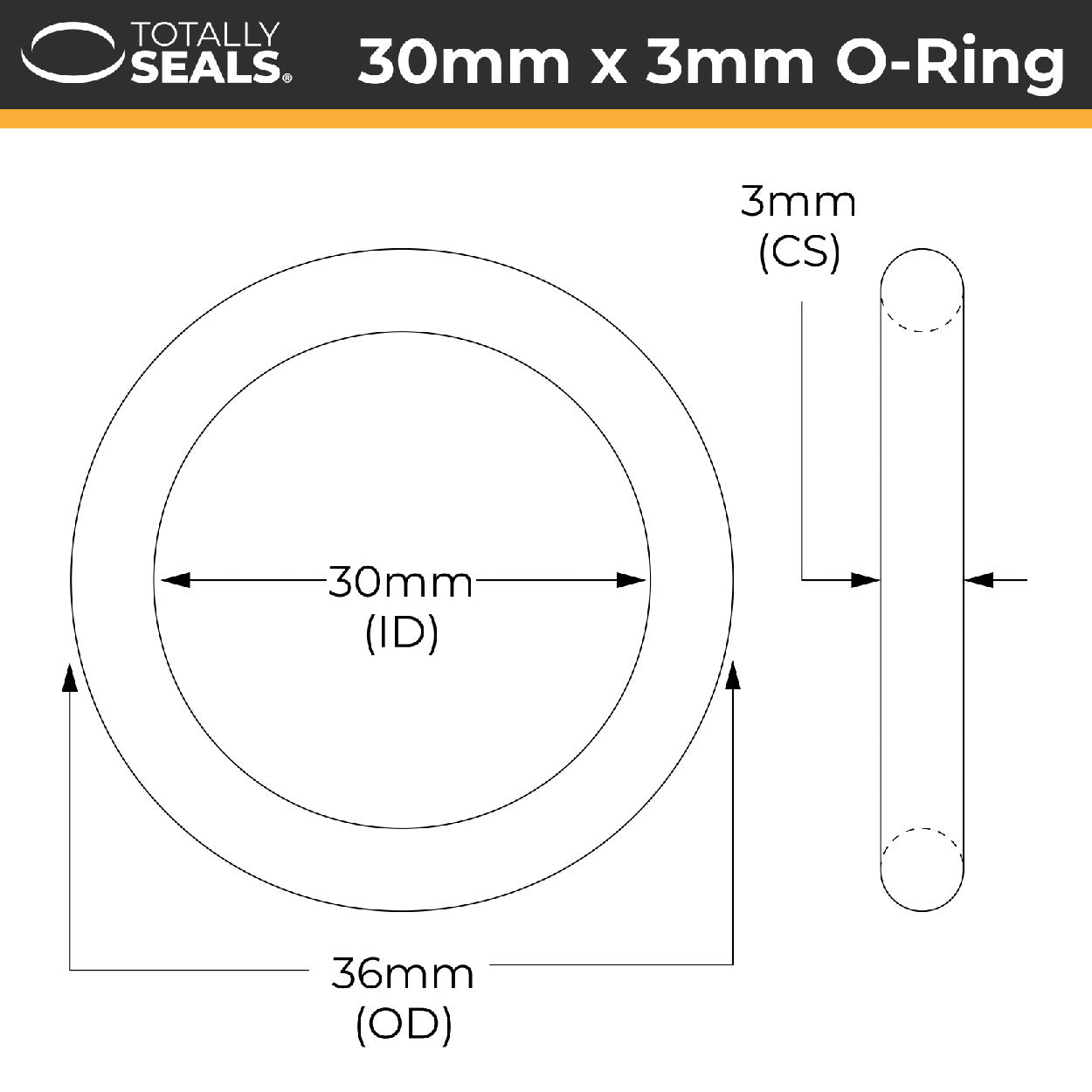 30mm x 3mm (36mm OD) Silicone O-Rings - Totally Seals®