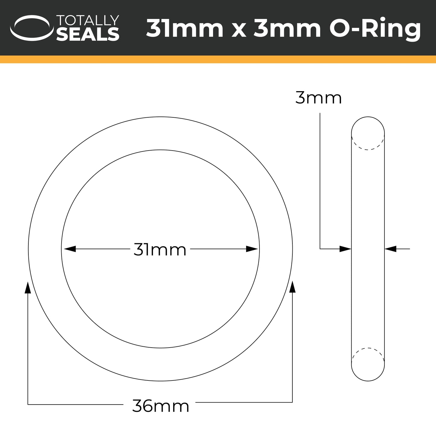 31mm x 3mm (37mm OD) Nitrile O-Rings - Totally Seals®