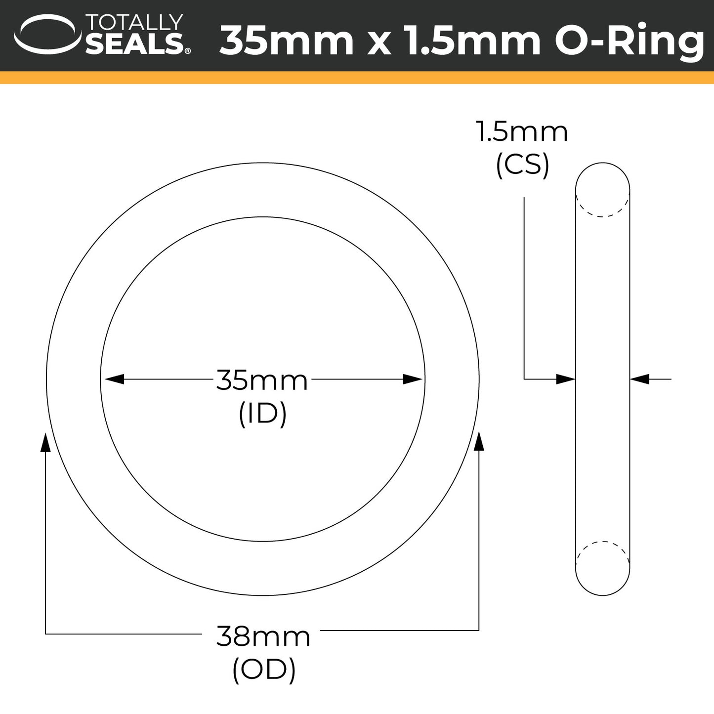 35mm x 1.5mm (38mm OD) Nitrile O-Rings - Totally Seals®
