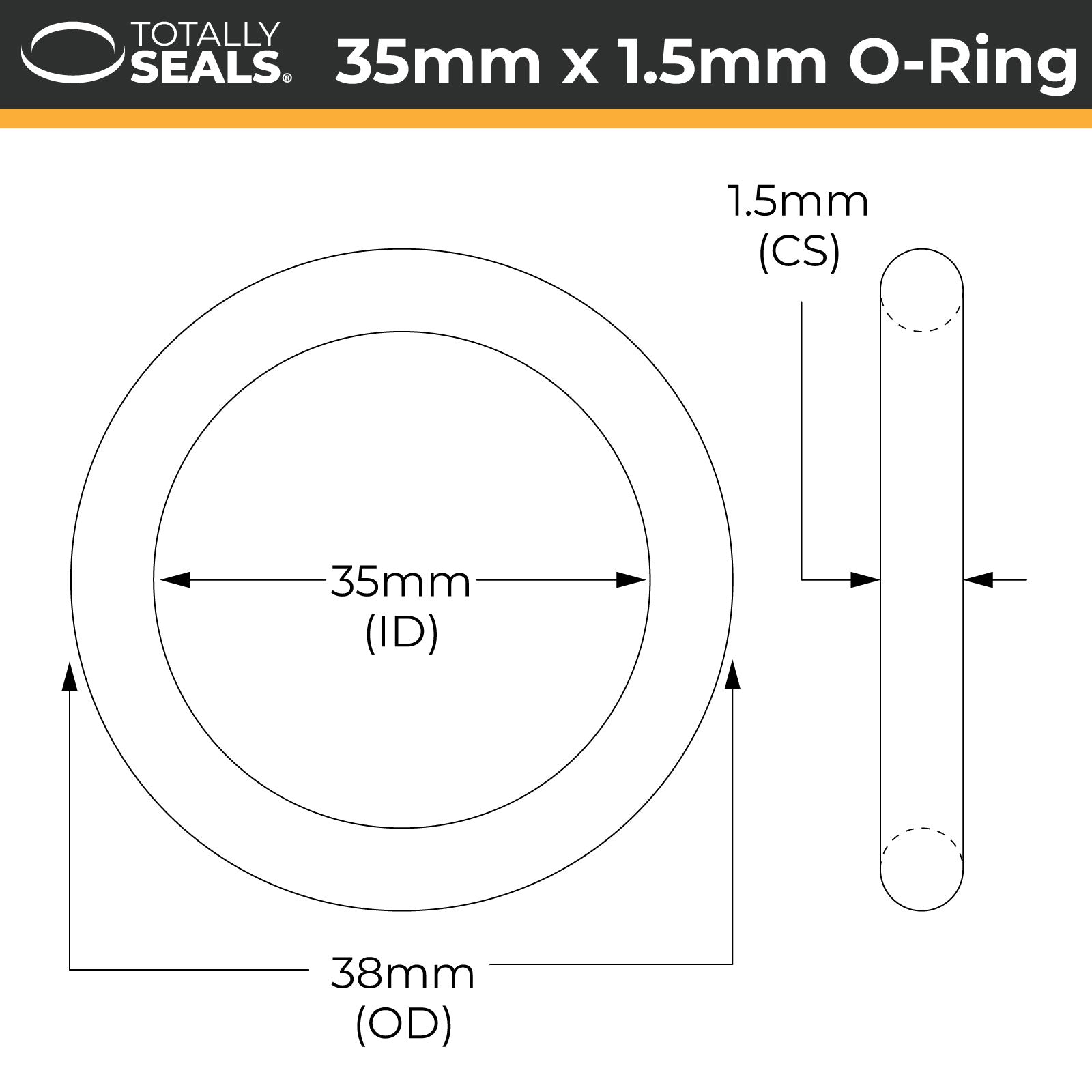 35mm x 1.5mm (38mm OD) Nitrile O-Rings - Totally Seals®