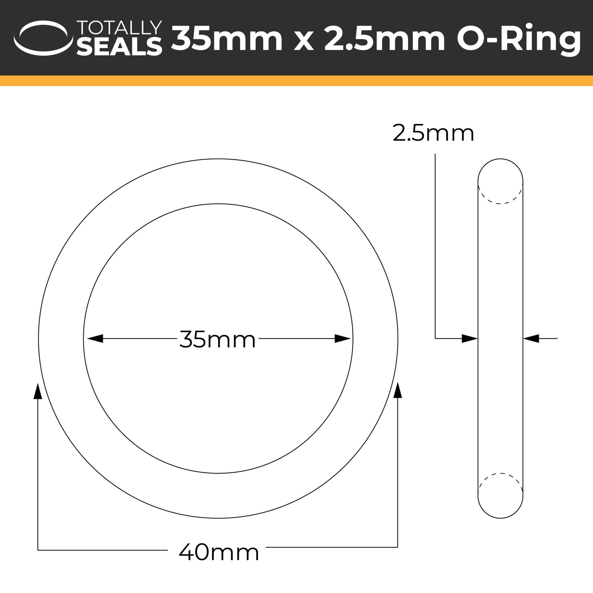 35mm x 2.5mm (40mm OD) Nitrile O-Rings - Totally Seals®