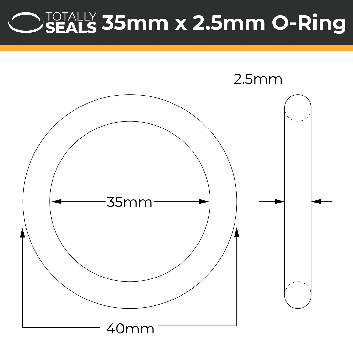 35mm x 2.5mm (40mm OD) Nitrile O-Rings - Totally Seals®