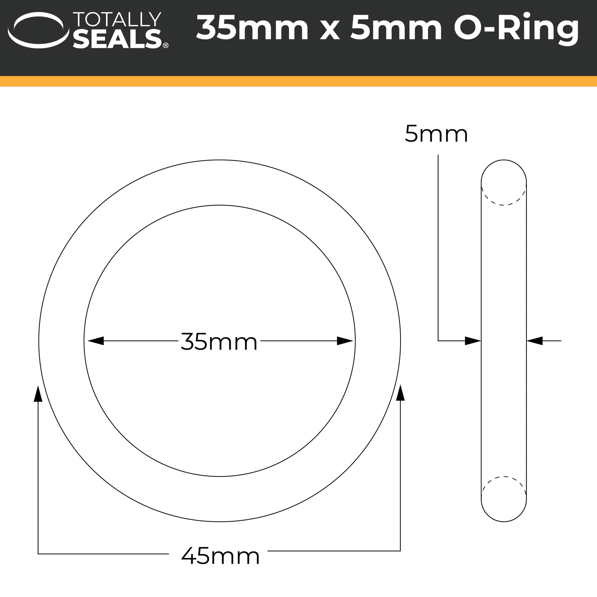 35mm x 5mm (45mm OD) Nitrile O-Rings - Totally Seals®