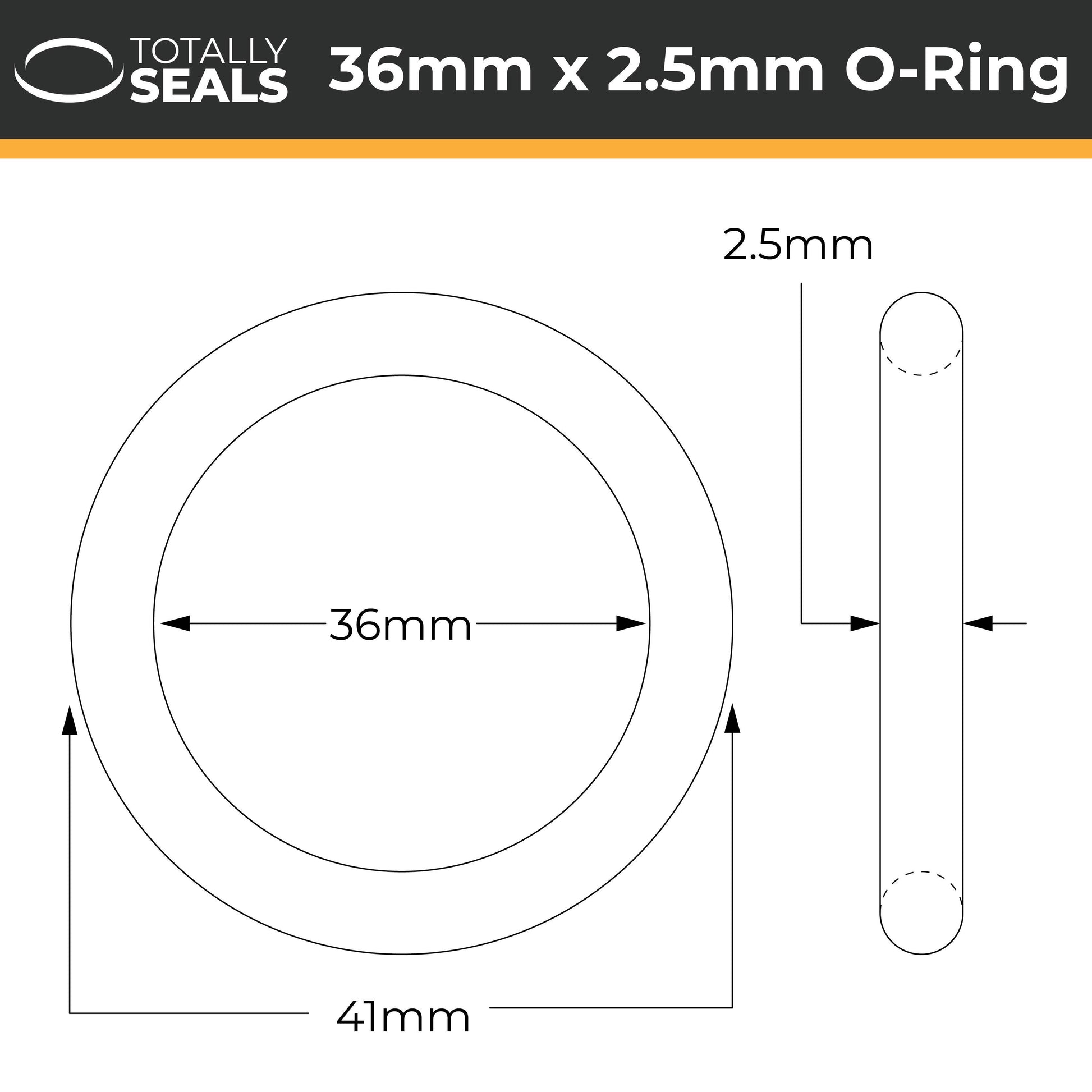 36mm x 2.5mm (41mm OD) Nitrile O-Rings - Totally Seals®