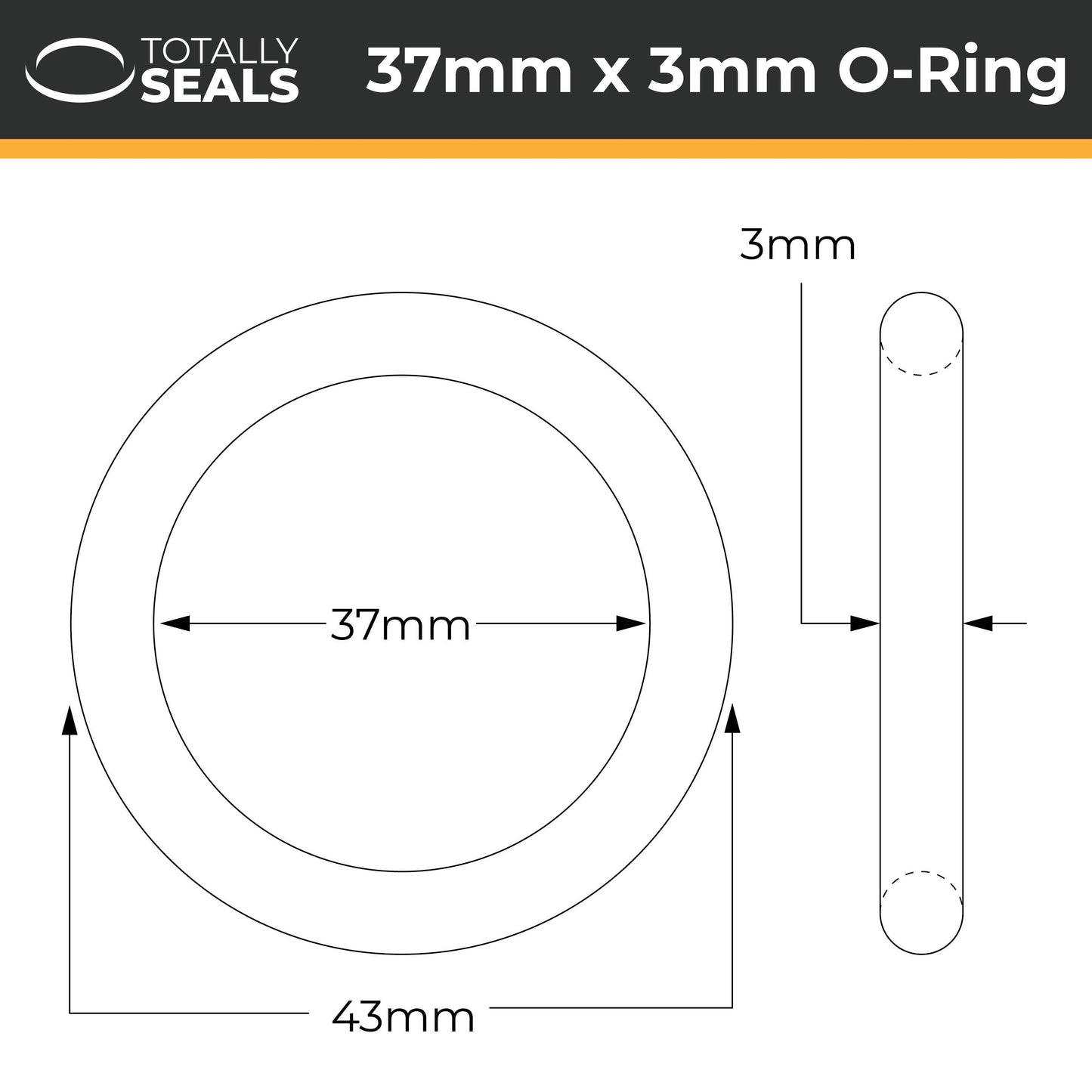 37mm x 3mm (43mm OD) Nitrile O-Rings - Totally Seals®