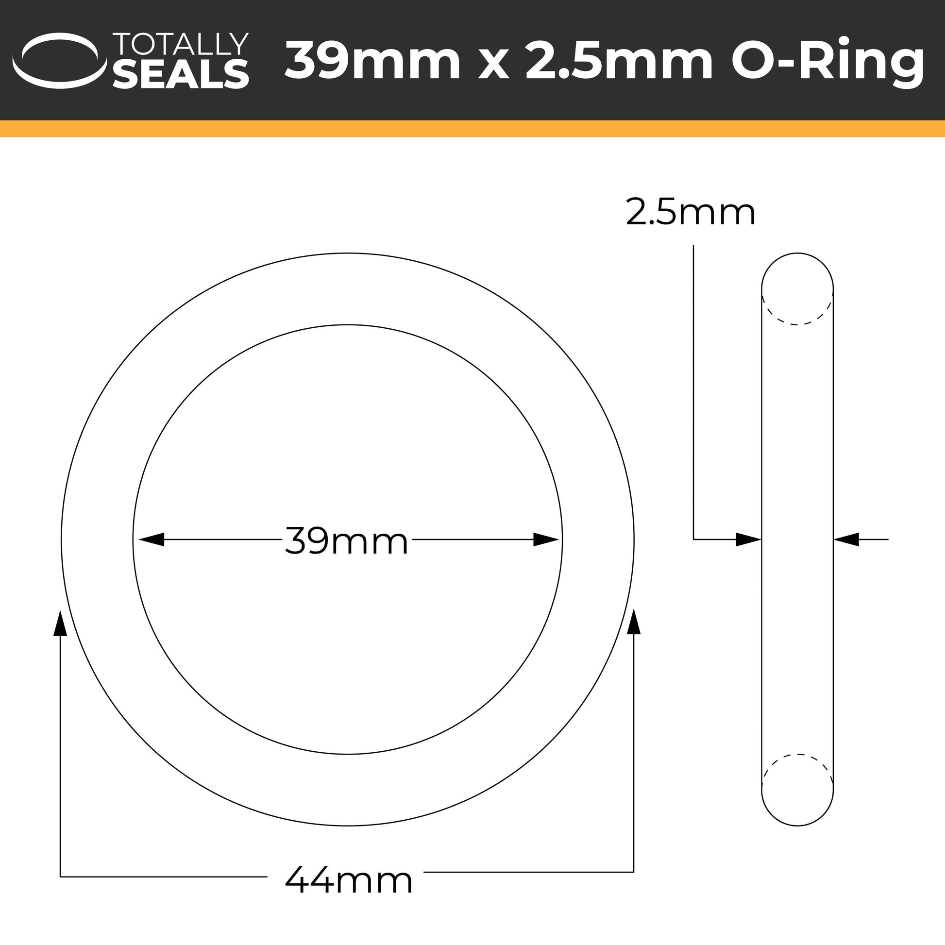 39mm x 2.5mm (44mm OD) Nitrile O-Rings - Totally Seals®