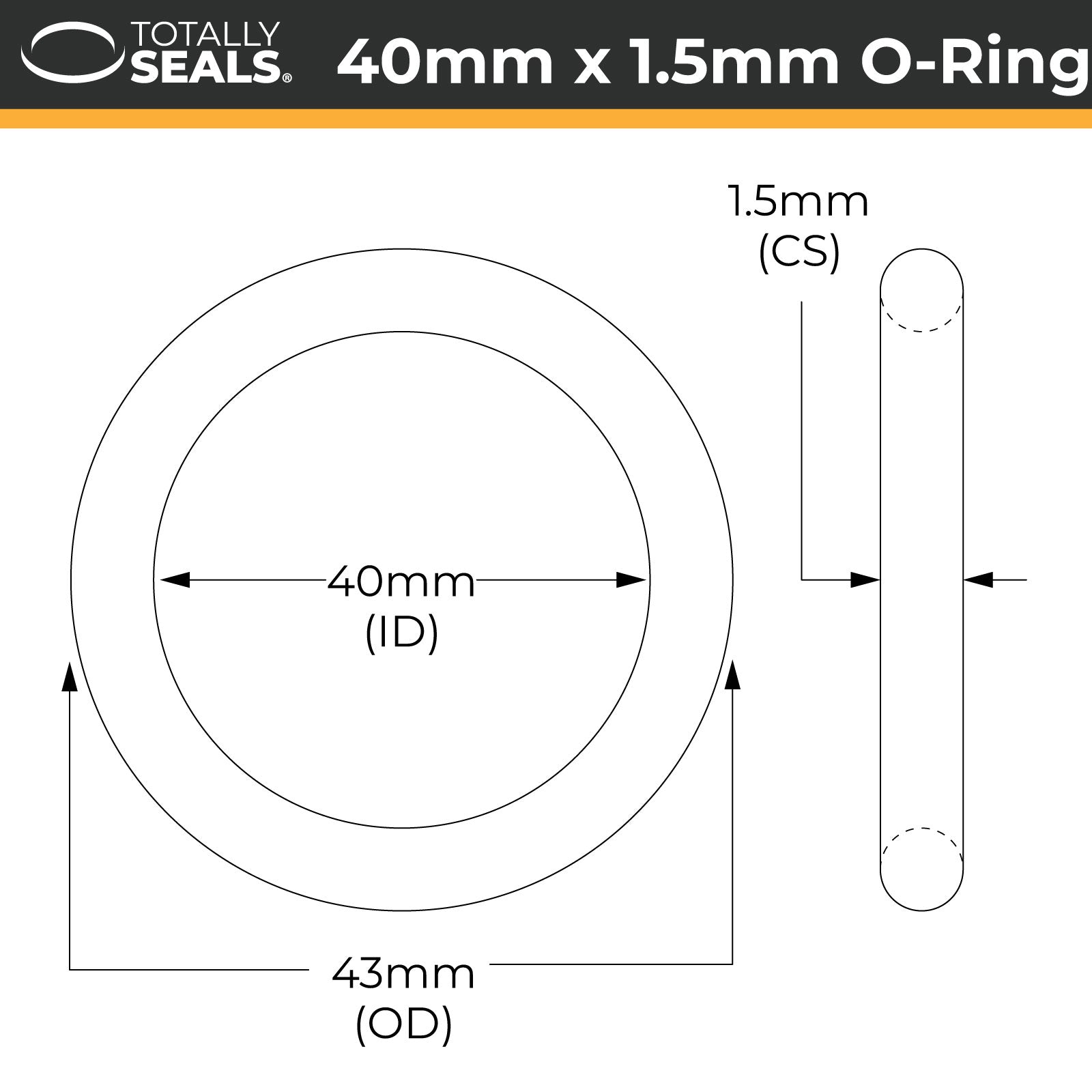 40mm x 1.5mm (43mm OD) Nitrile O-Rings - Totally Seals®