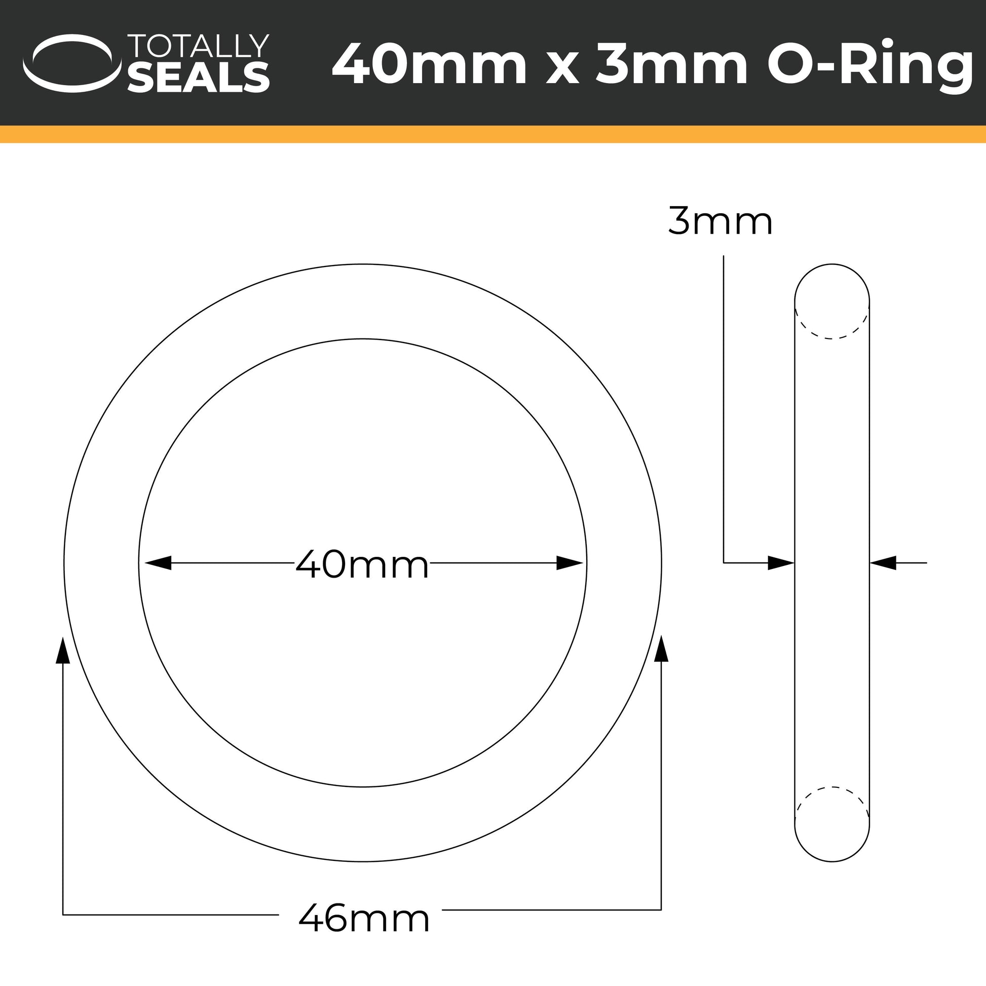 40mm x 3mm (46mm OD) Nitrile O-Rings - Totally Seals®