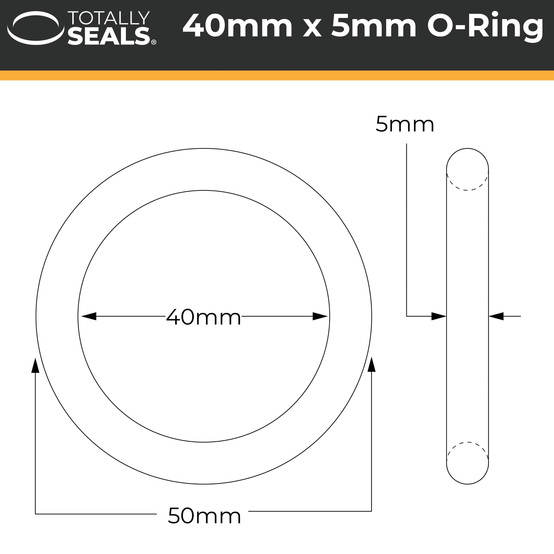 40mm x 5mm (50mm OD) Nitrile O-Rings - Totally Seals®