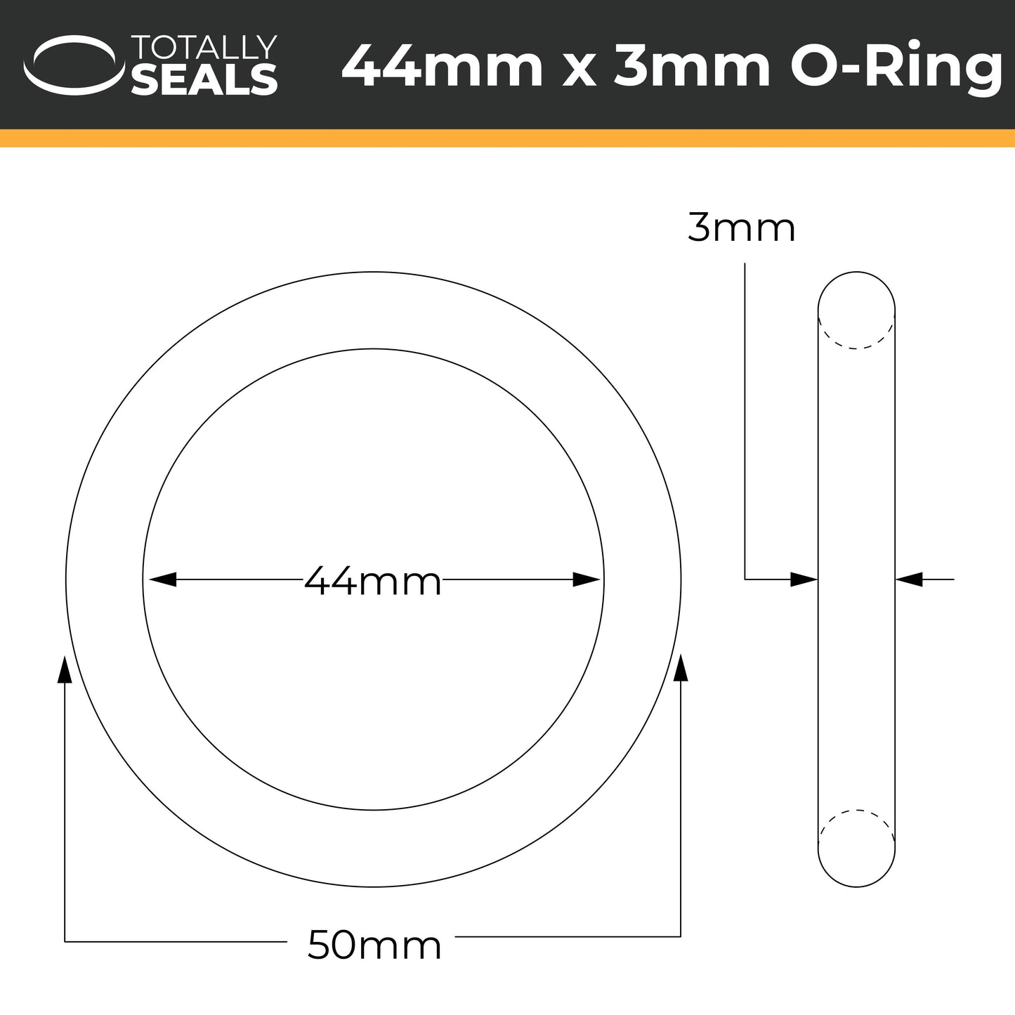 44mm x 3mm (50mm OD) Nitrile O-Rings - Totally Seals®