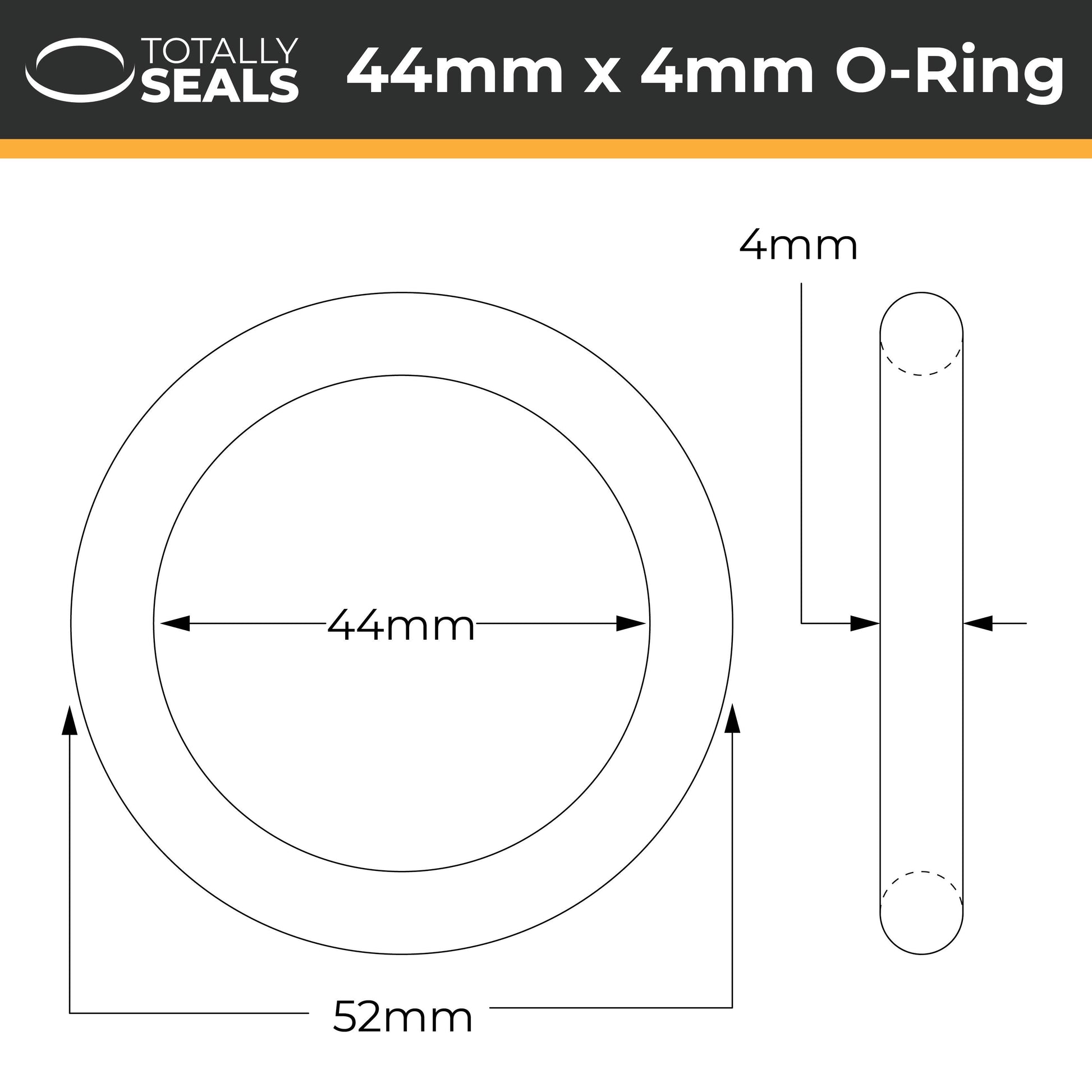 44mm x 4mm (52mm OD) Nitrile O-Rings - Totally Seals®