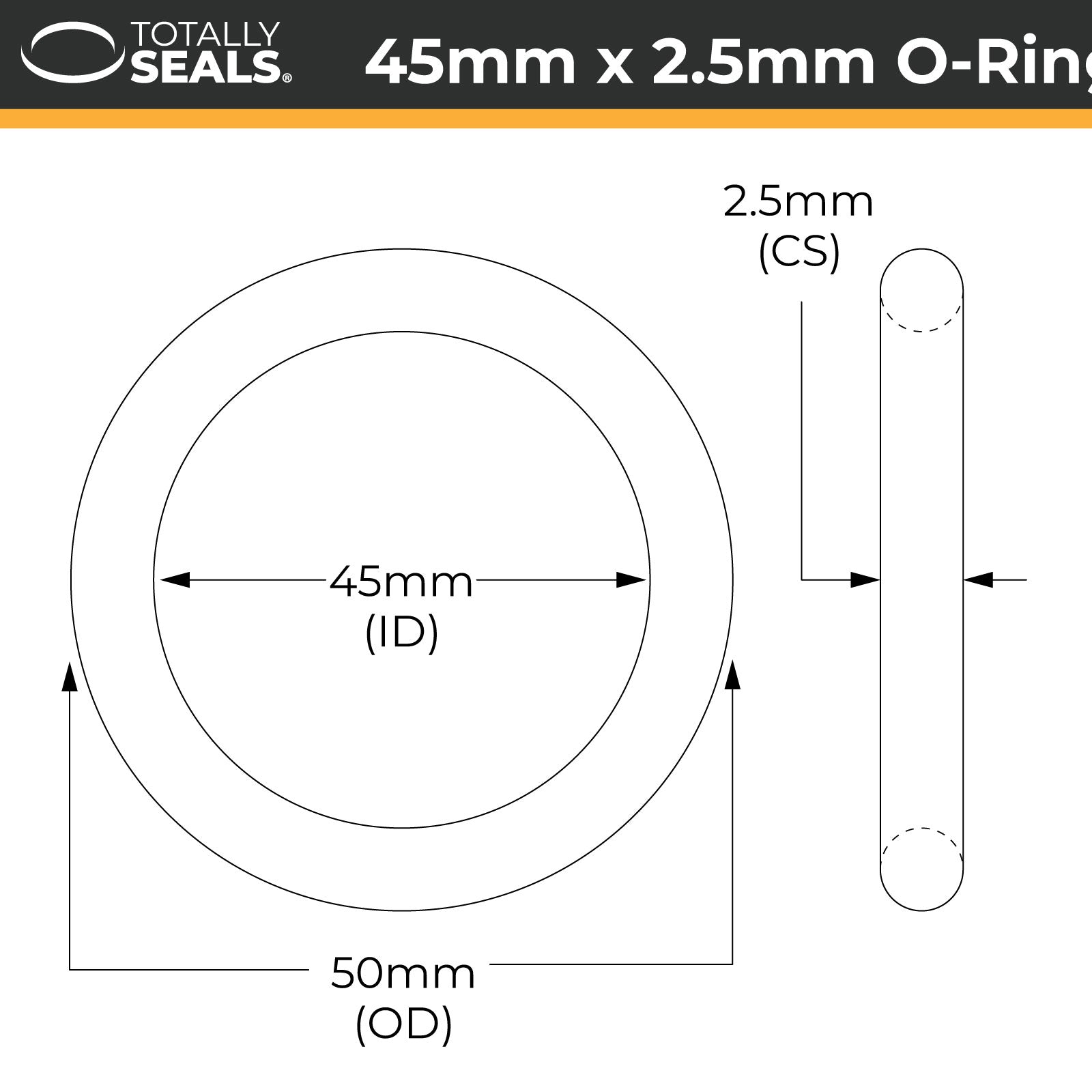 45mm x 2.5mm (50mm OD) Nitrile O-Rings - Totally Seals®