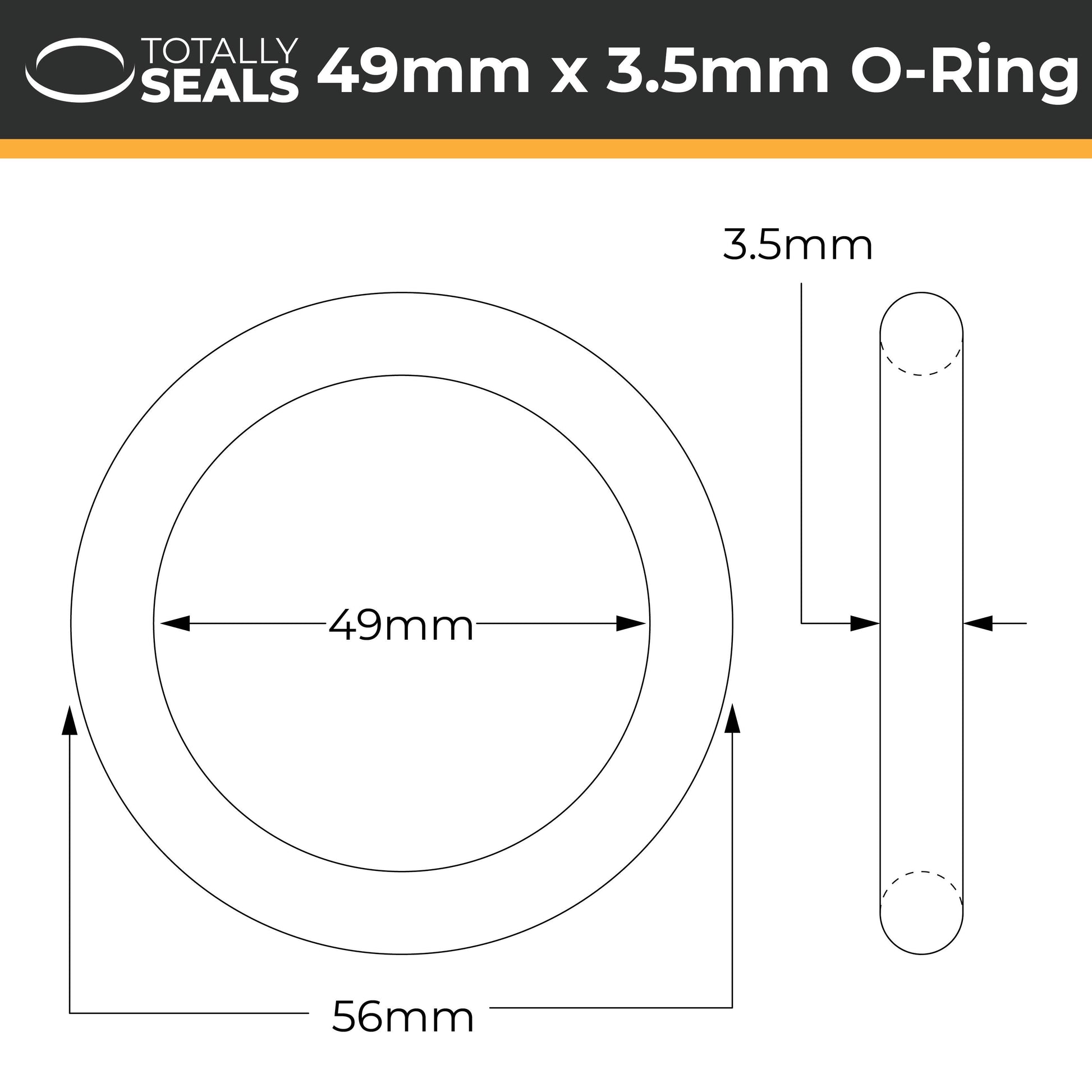 49mm x 3.5mm (56mm OD) Nitrile O-Rings - Totally Seals®