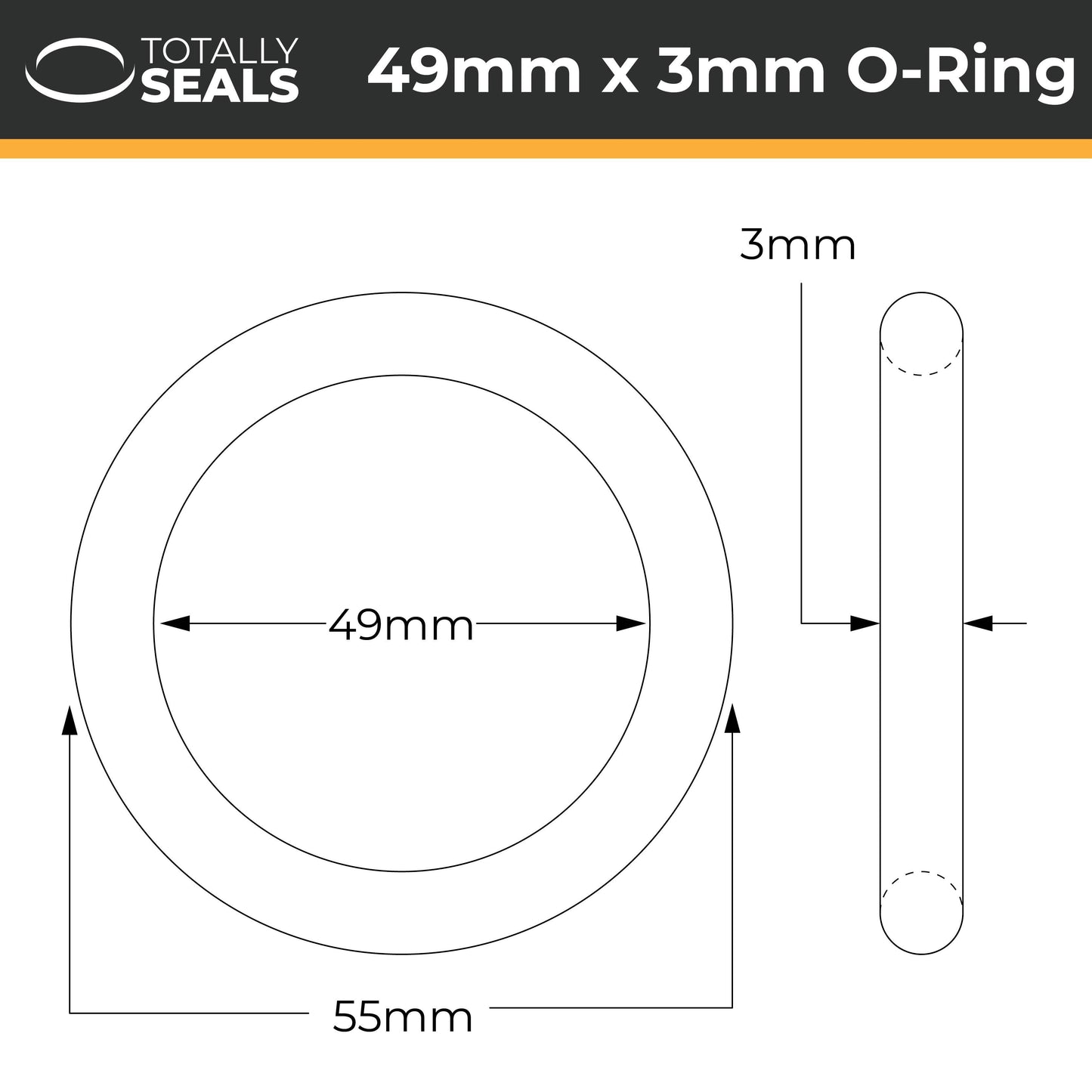 49mm x 3mm (55mm OD) Nitrile O-Rings - Totally Seals®