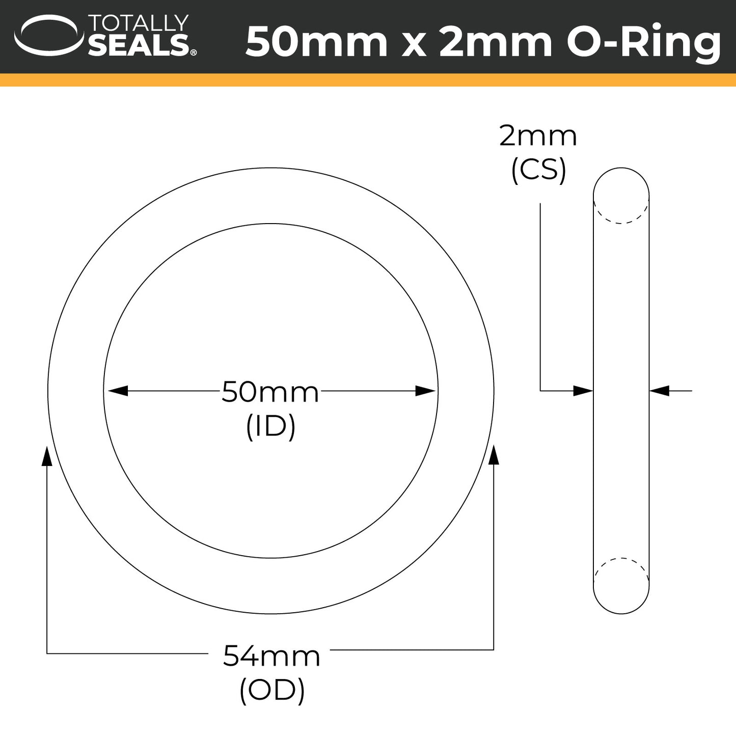 50mm x 2mm (54mm OD) Nitrile O-Rings - Totally Seals®