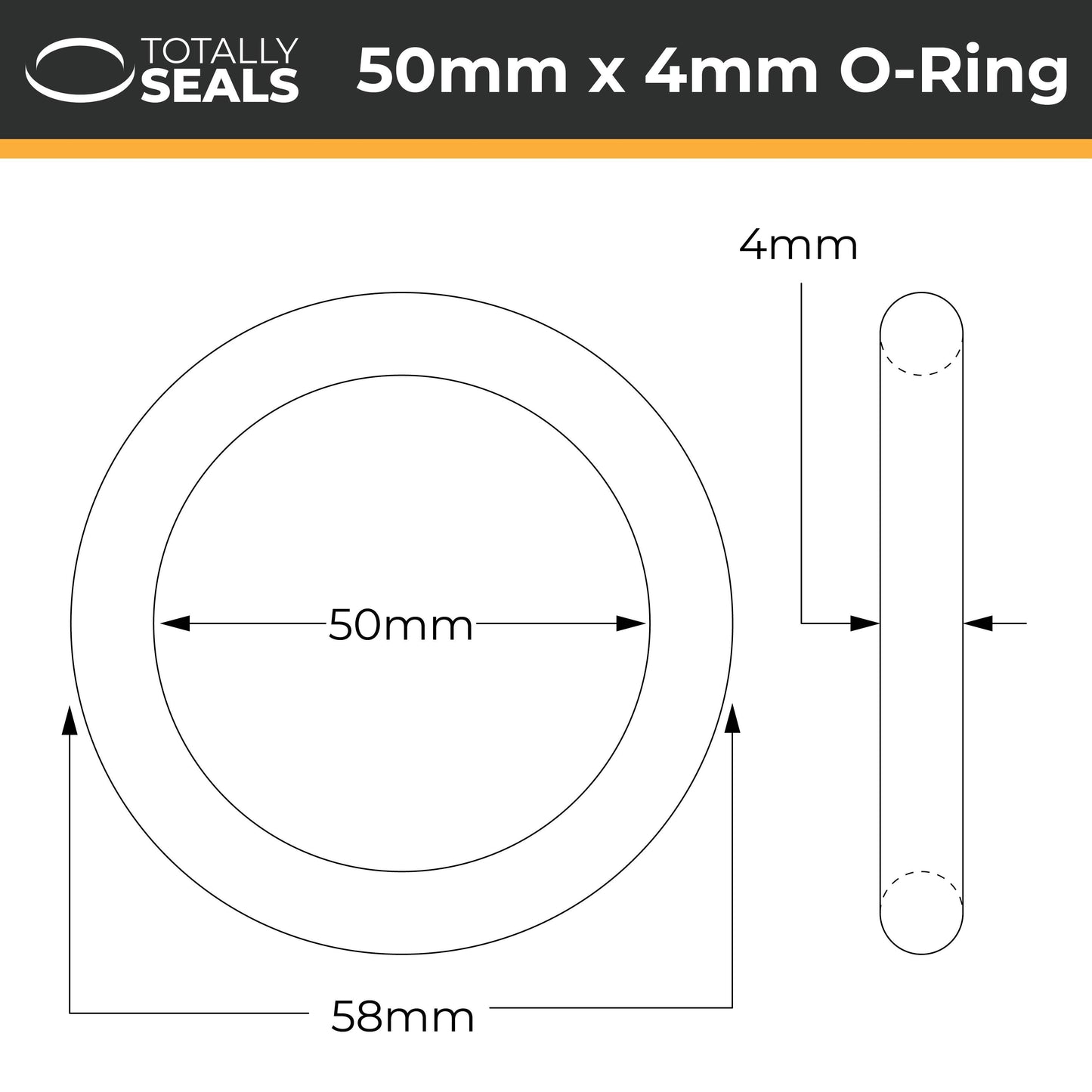50mm x 4mm (58mm OD) Nitrile O-Rings - Totally Seals®