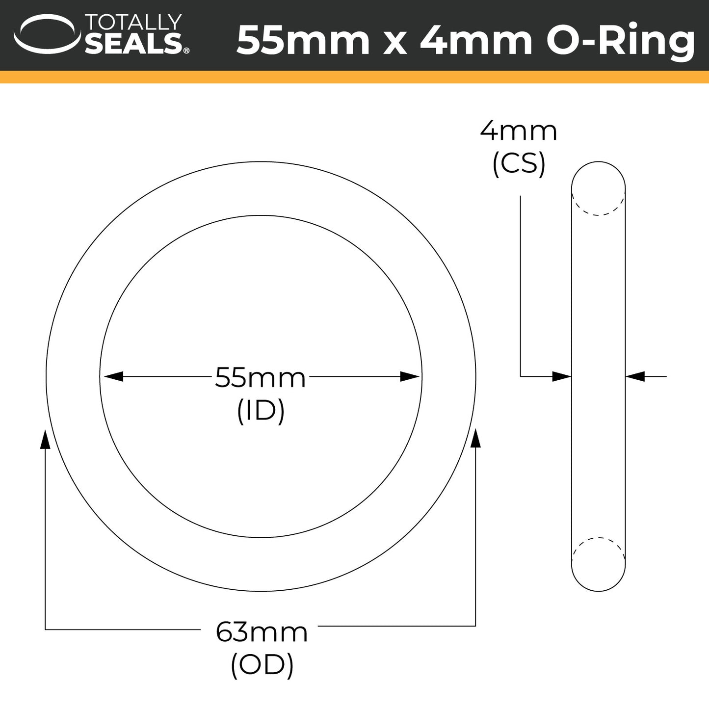 55mm x 4mm (63mm OD) Nitrile O-Rings - Totally Seals®