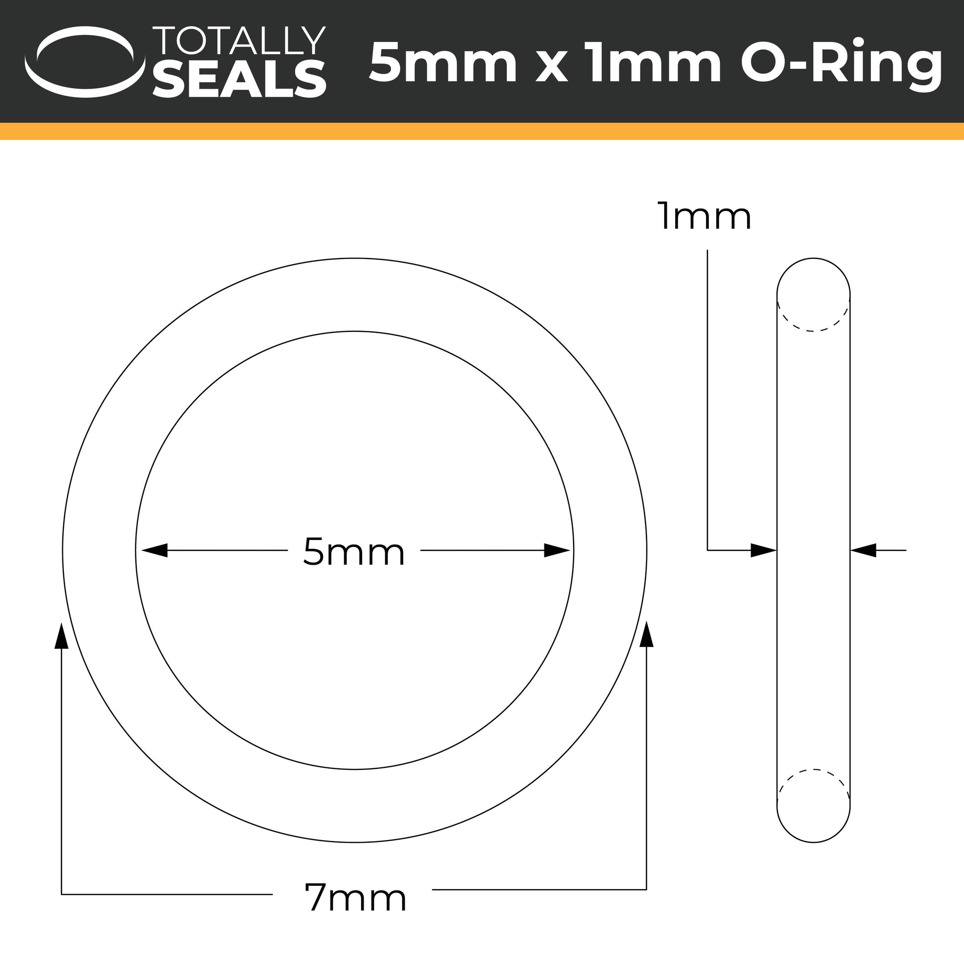 5mm x 1mm (7mm OD) Nitrile O-Rings - Totally Seals®