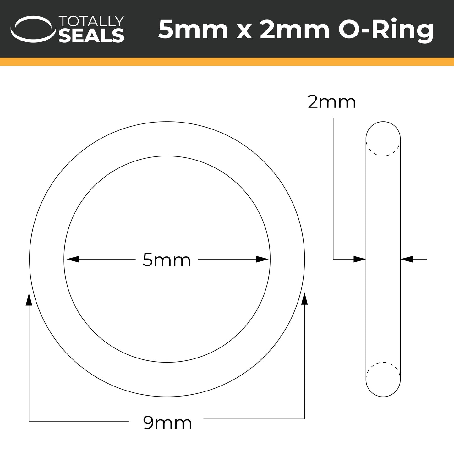 5mm x 2mm (9mm OD) Nitrile O-Rings - Totally Seals®