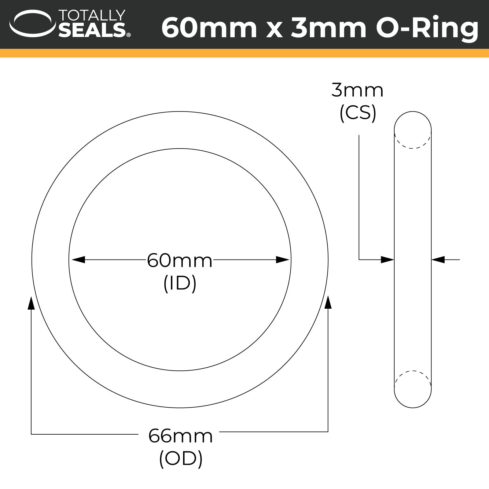 60mm x 3mm (66mm OD) Nitrile O-Rings - Totally Seals®