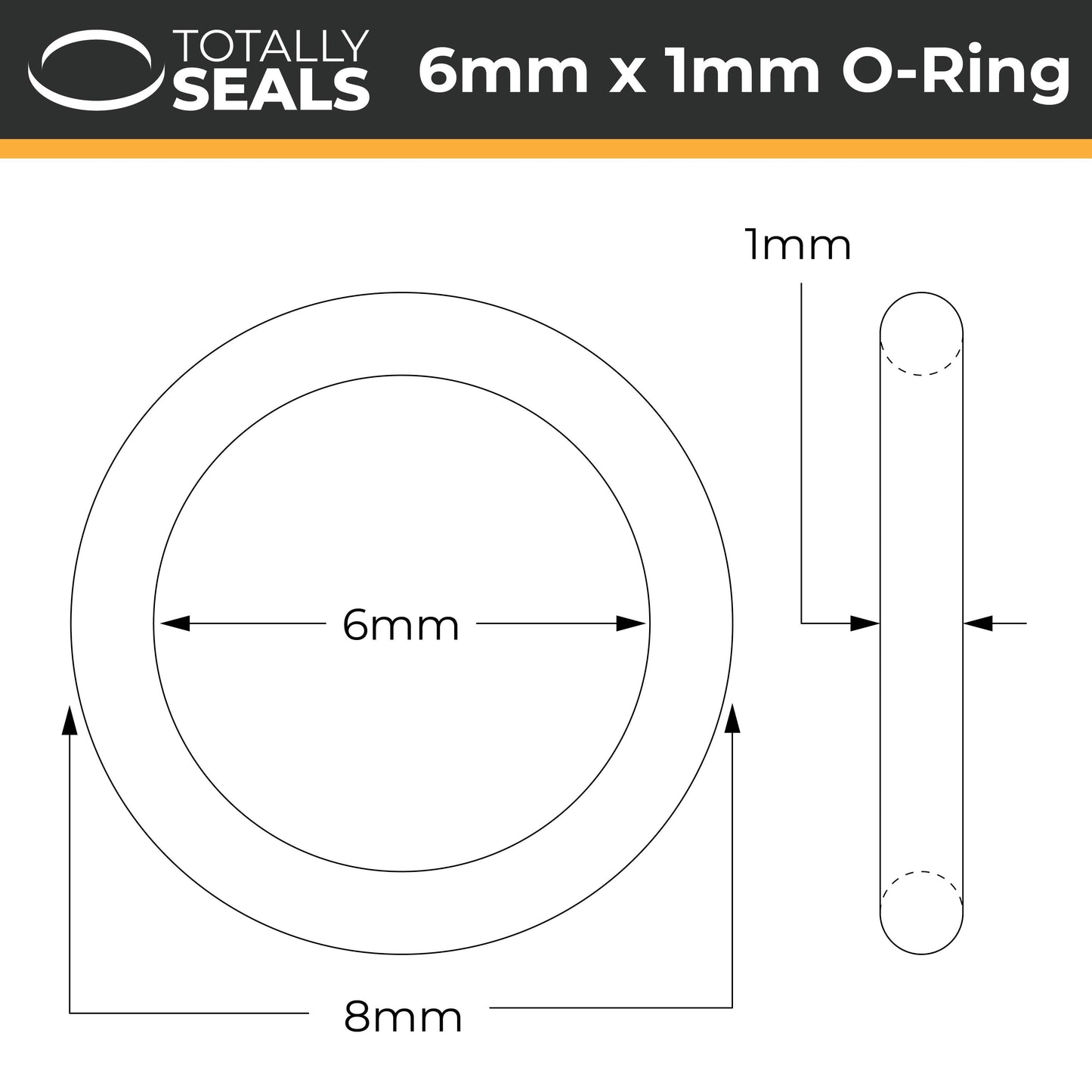 6mm x 1mm (8mm OD) Nitrile O-Rings - Totally Seals®