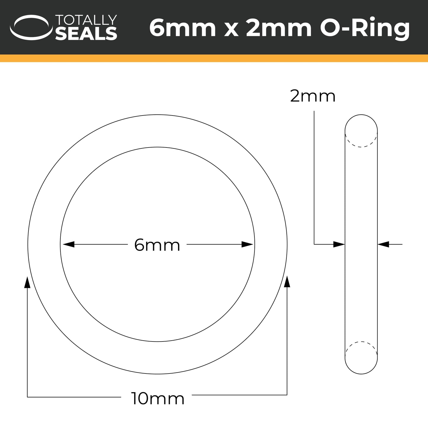 6mm x 2mm (10mm OD) Nitrile O-Rings - Totally Seals®