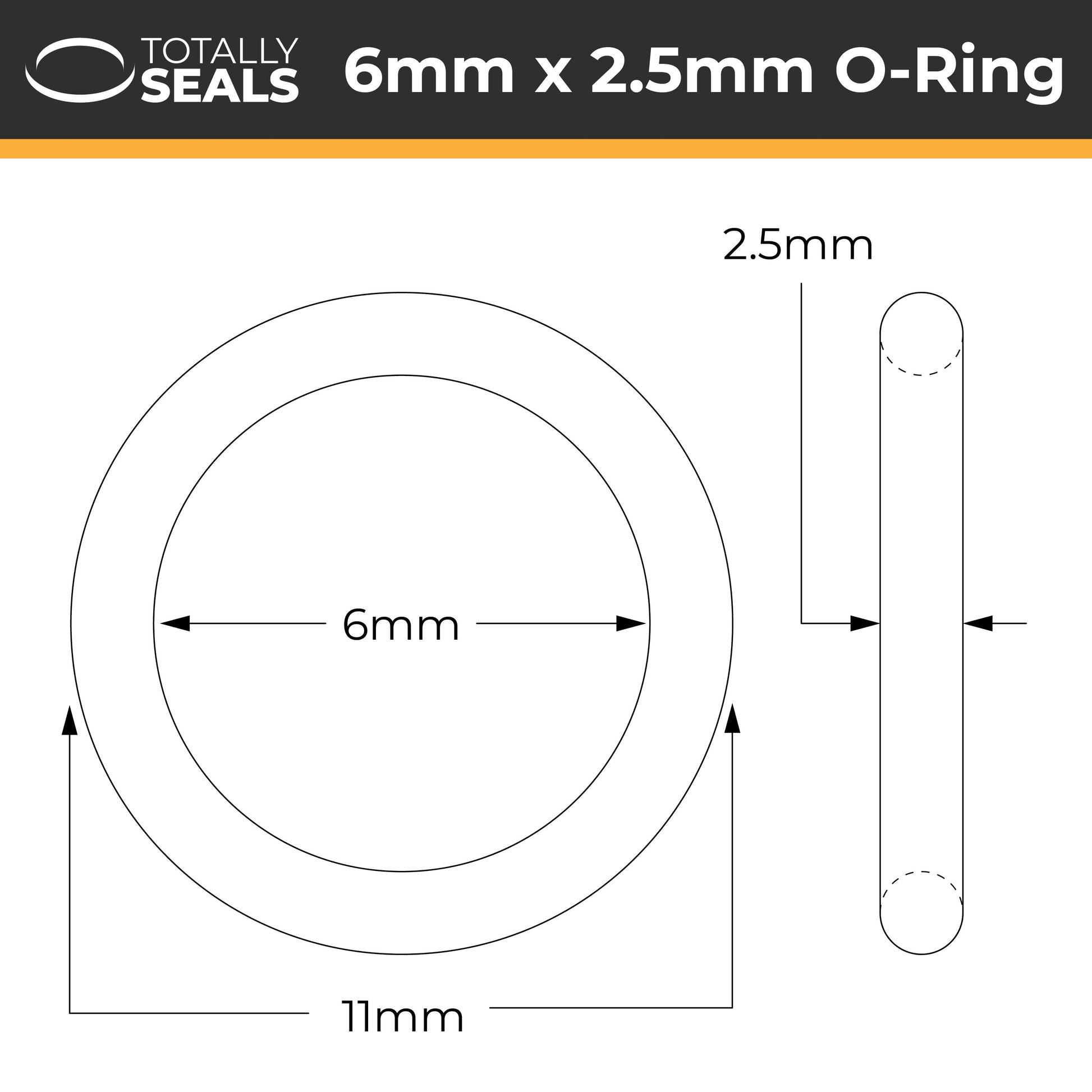 6mm x 2.5mm (11mm OD) FKM (Viton™) O-Rings - Totally Seals®