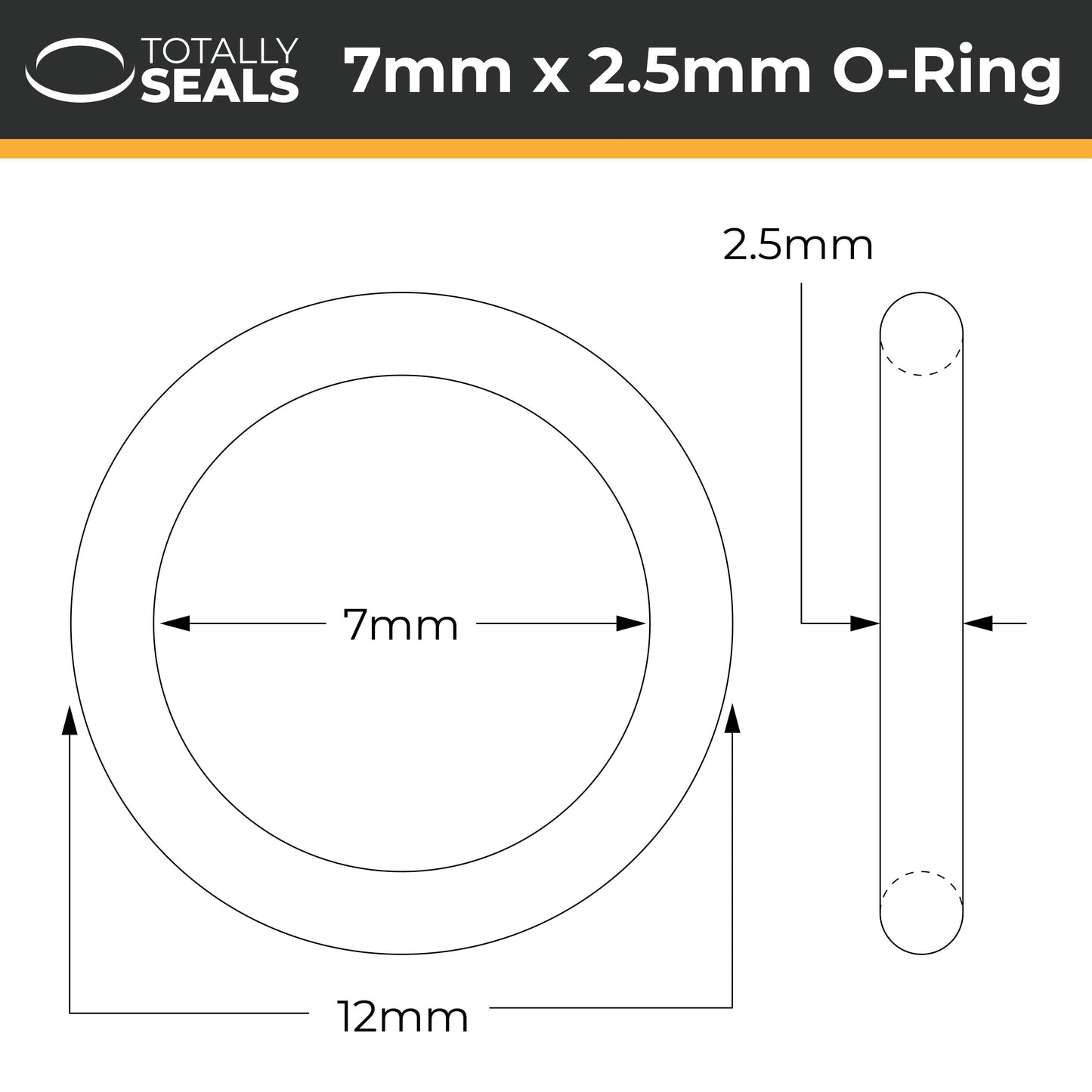 7mm x 2.5mm (12mm OD) Nitrile O-Rings - Totally Seals®