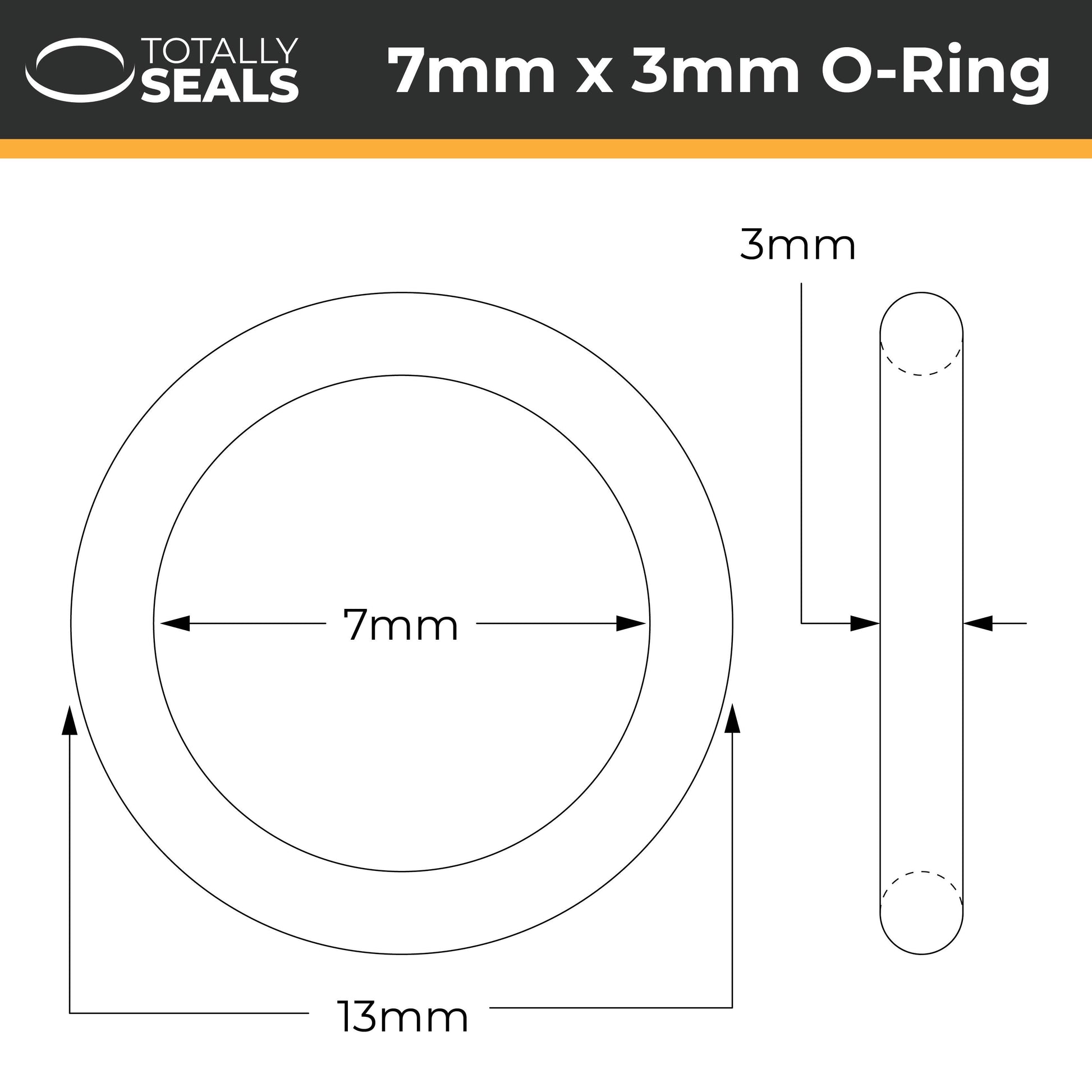 7mm x 3mm (13mm OD) Nitrile O-Rings - Totally Seals®